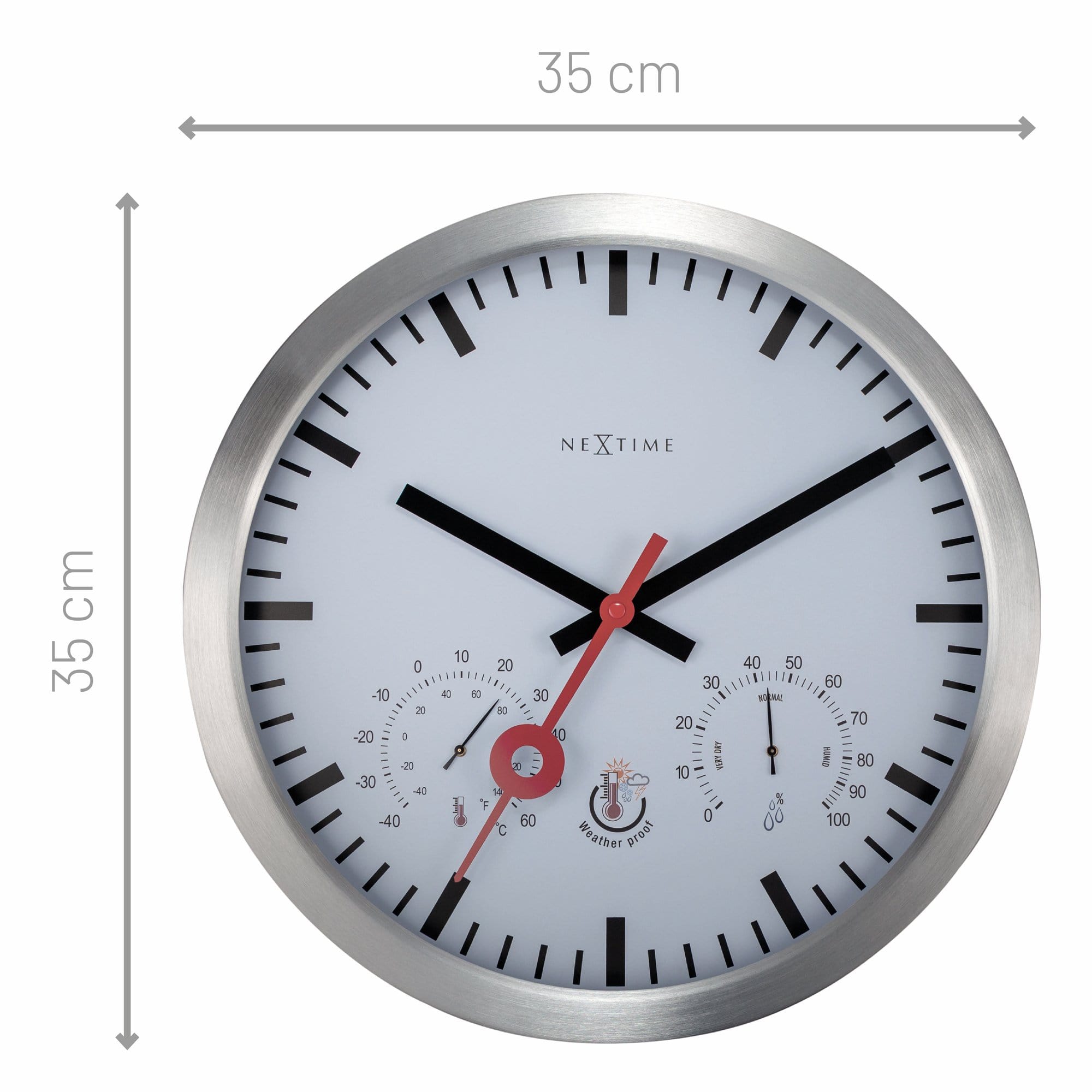 Weatherstation - Wall Clock - Weatherproof - 35cm - Silent - Aluminium - Clematis - Goat Corp