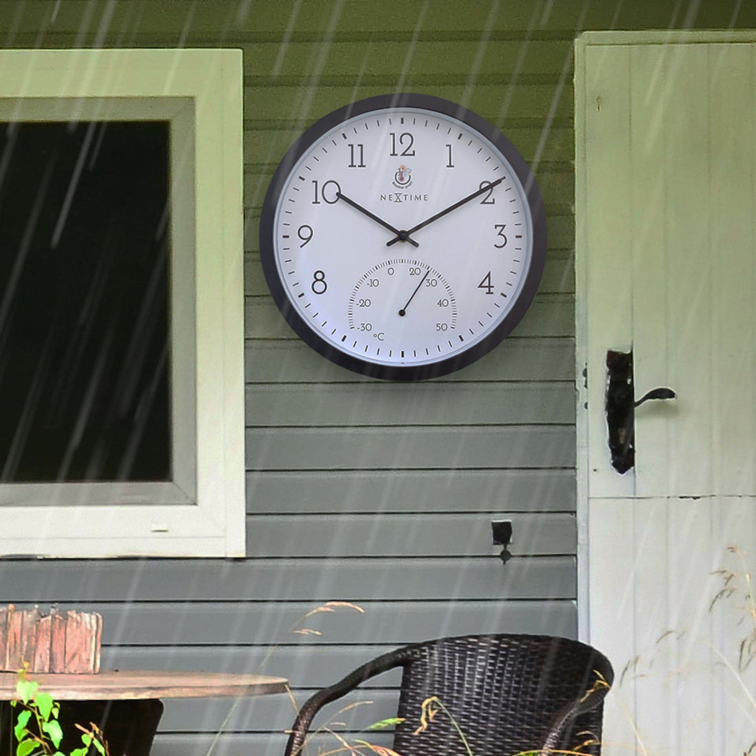Weatherproof Outdoor clock - with thermometer - 30.5 cm  and Marigold - Goat Corp