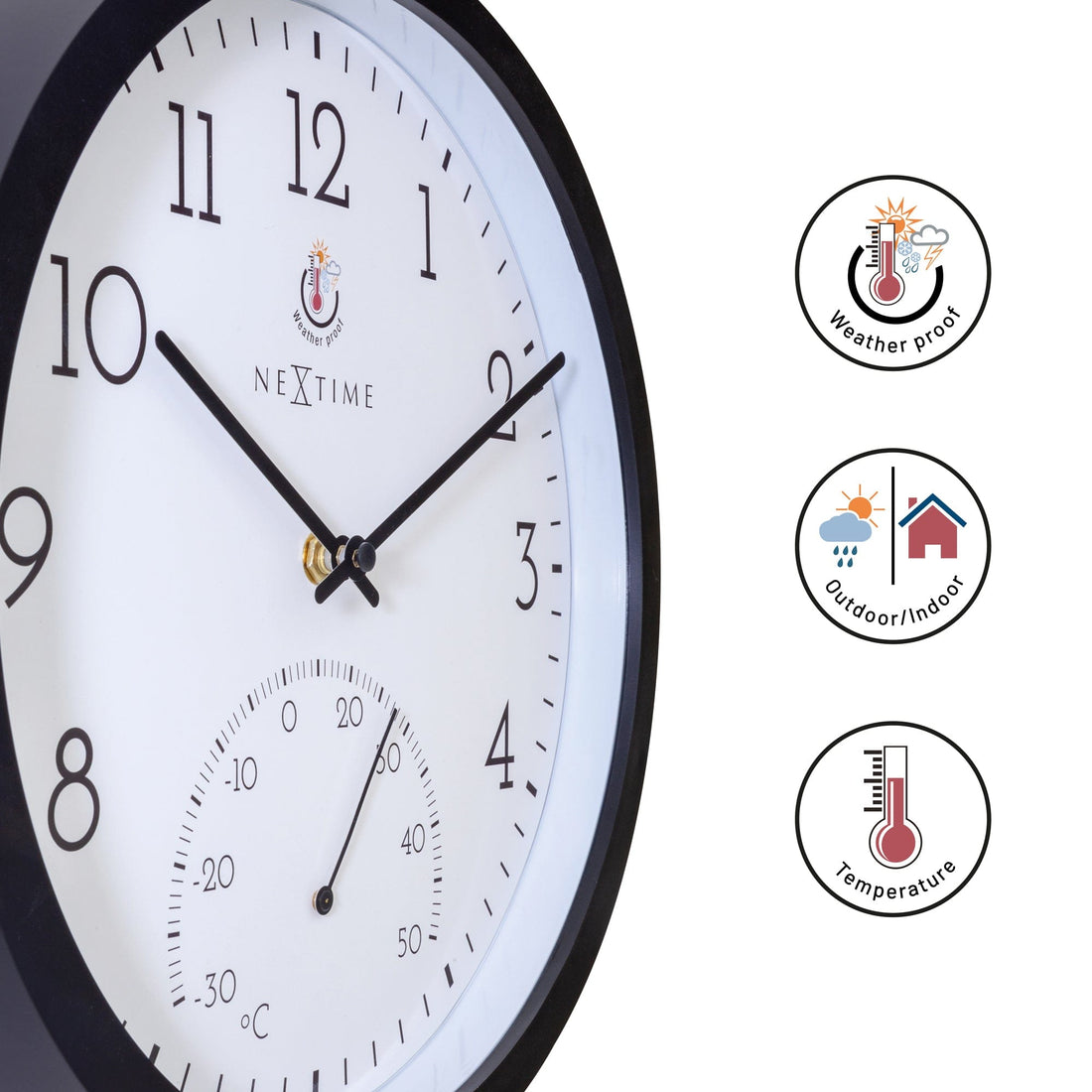 Weatherproof Outdoor clock - with thermometer - 30.5 cm  and Marigold - Goat Corp