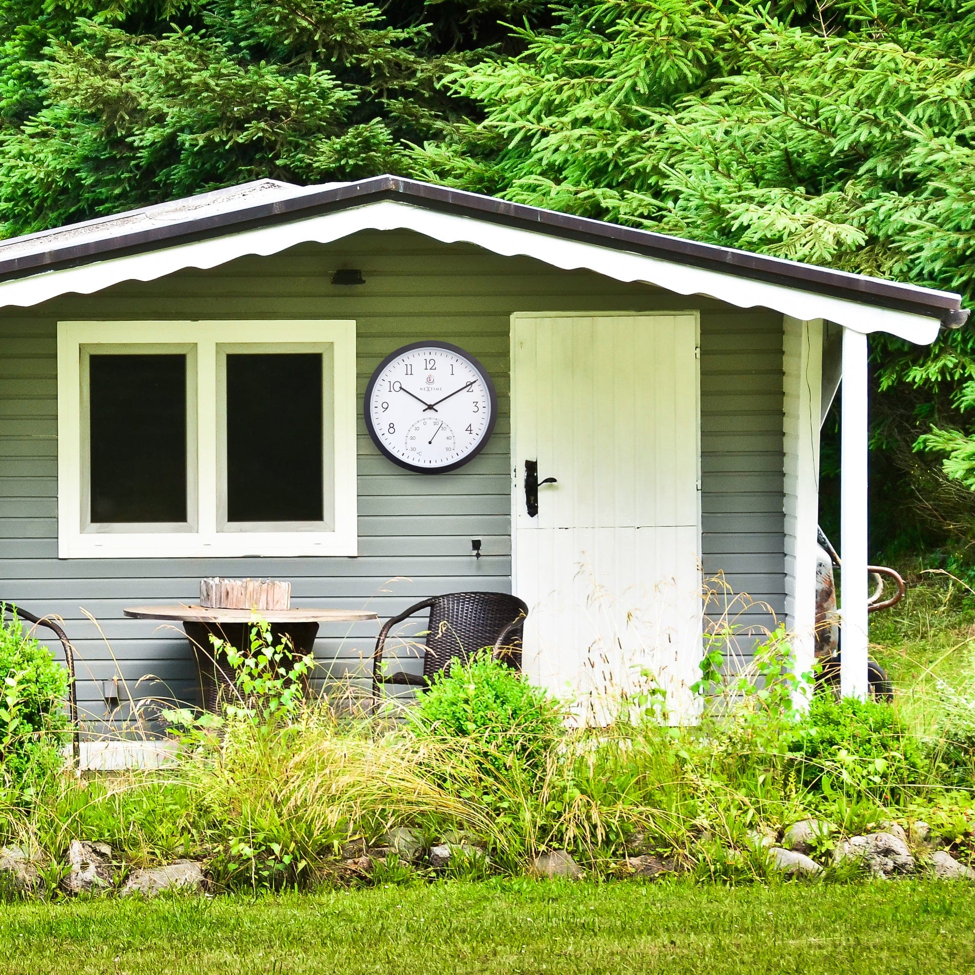 Weatherproof Outdoor clock - with thermometer - 30.5 cm  and Marigold - Goat Corp