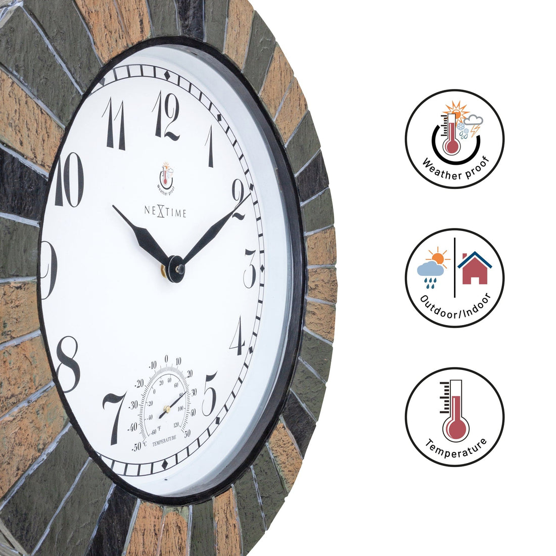 Weatherproof Outdoor clock - with thermometer - 43.5 cm - Polyresin - Aster Large - Goat Corp