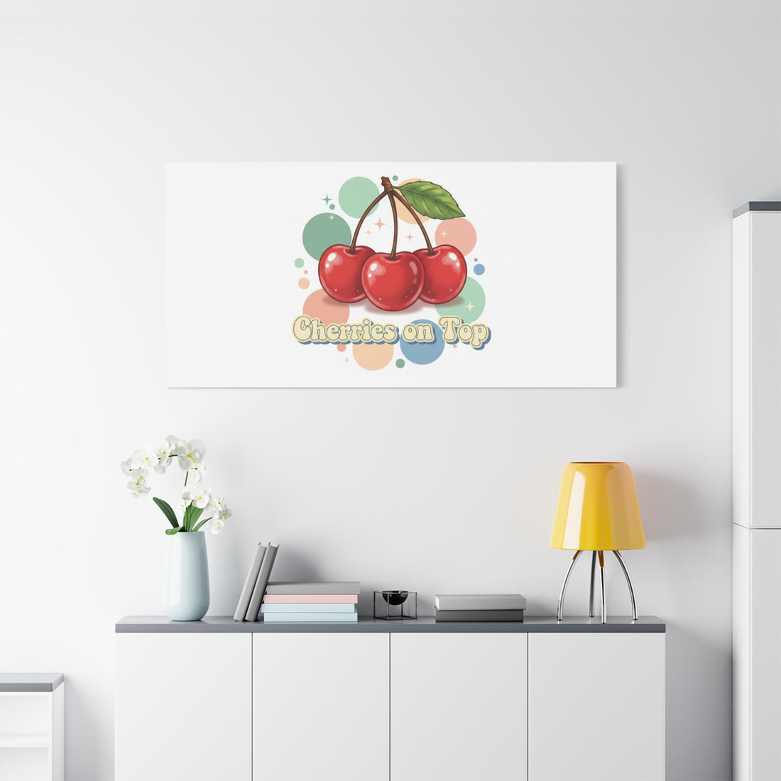 Cherries on Top Canvas | Retro Kawaii Fruit Wall Art
