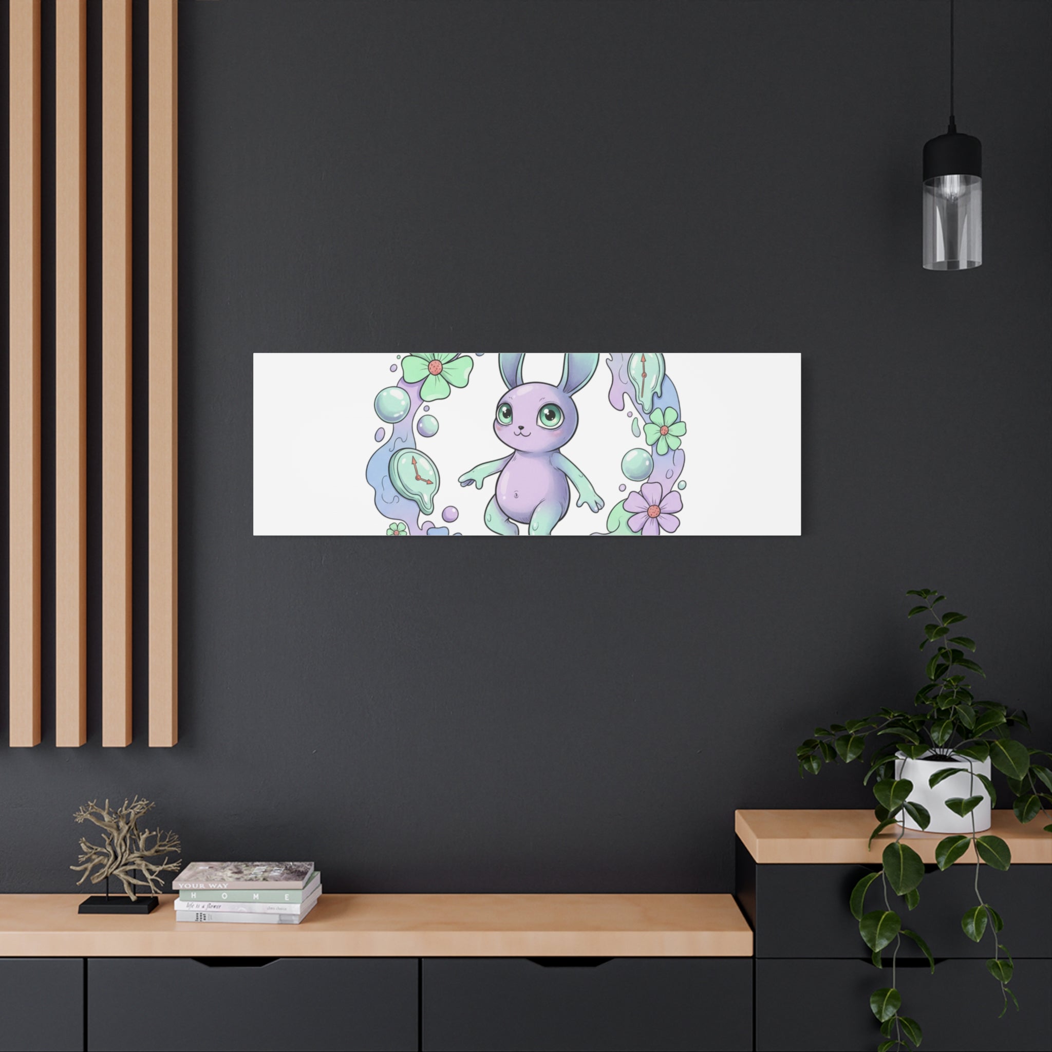 Micro-Surreal Bunny Wreath Canvas | Weirdcore Micro-Surrealism Art