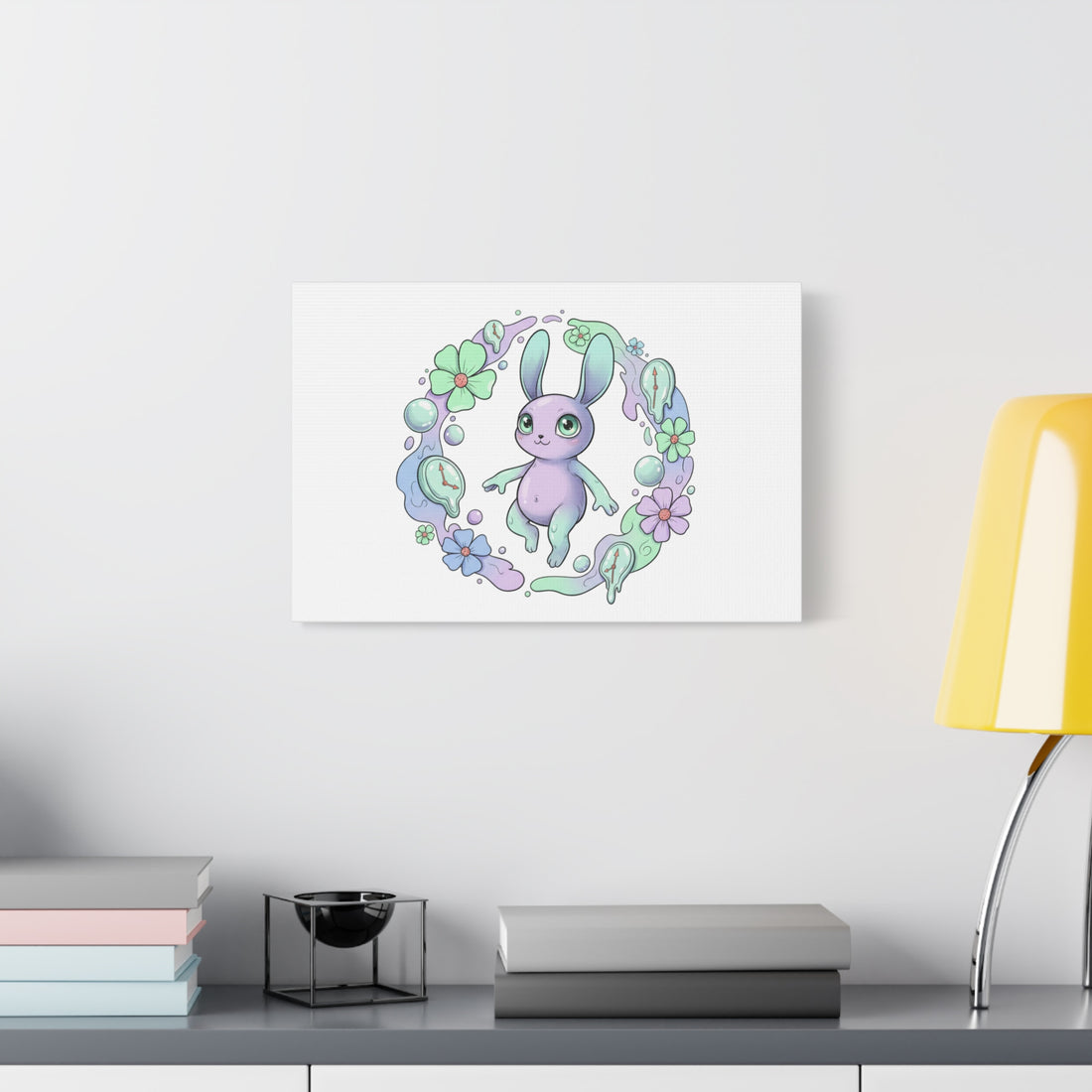Micro-Surreal Bunny Wreath Canvas | Weirdcore Micro-Surrealism Art