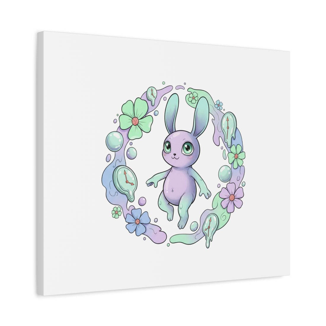 Micro-Surreal Bunny Wreath Canvas | Weirdcore Micro-Surrealism Art
