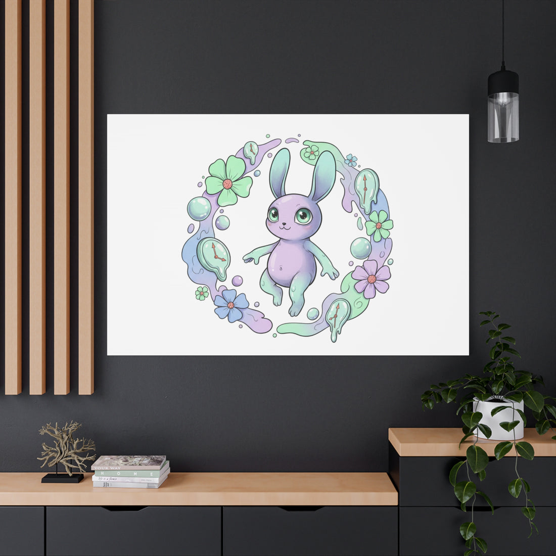 Micro-Surreal Bunny Wreath Canvas | Weirdcore Micro-Surrealism Art