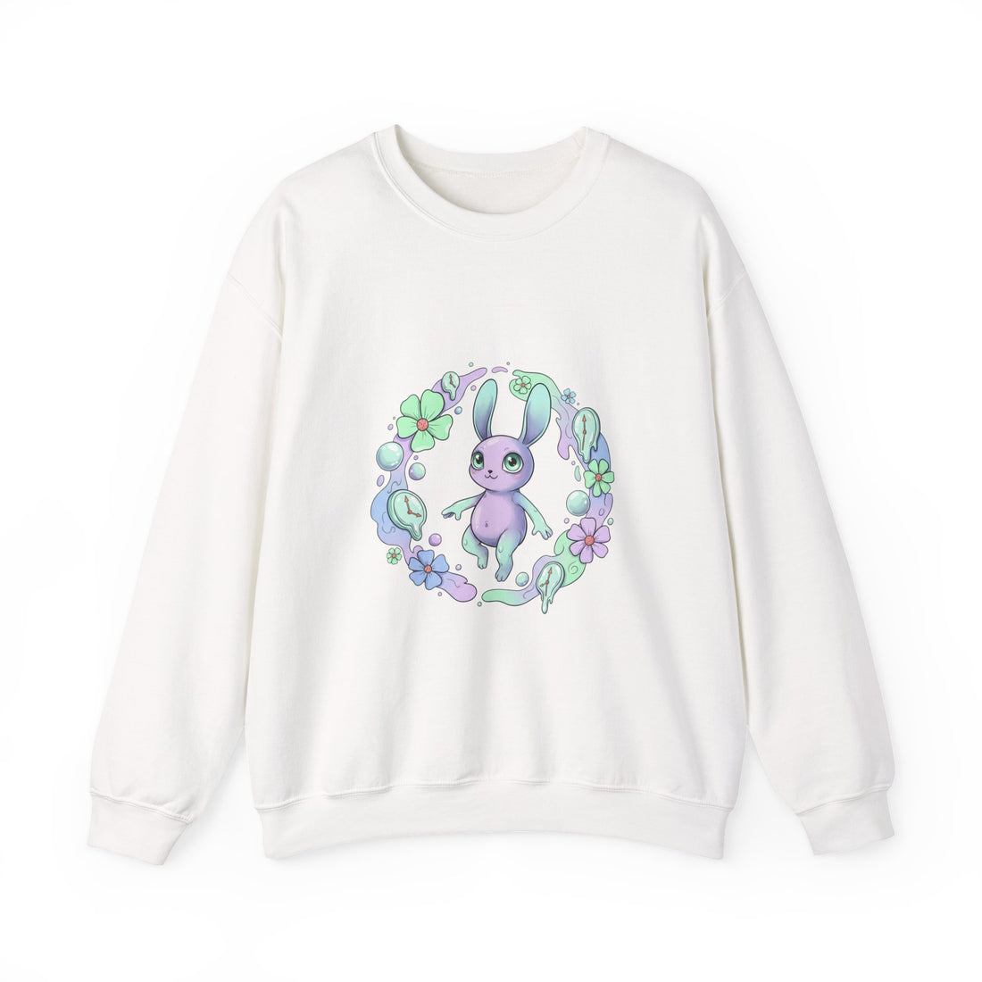 Cute Micro-Surreal Bunny Wreath Sweatshirt | weirdcore surreal art
