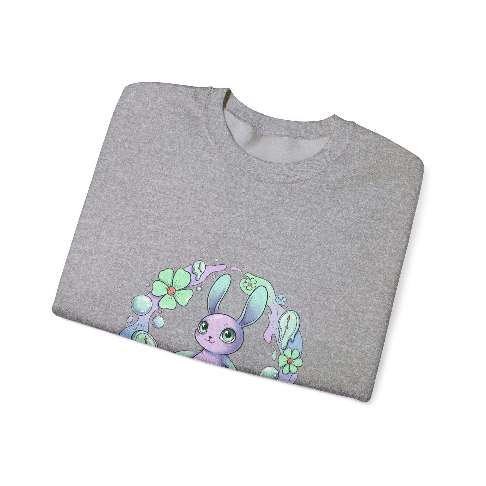 Cute Micro-Surreal Bunny Wreath Sweatshirt | weirdcore surreal art