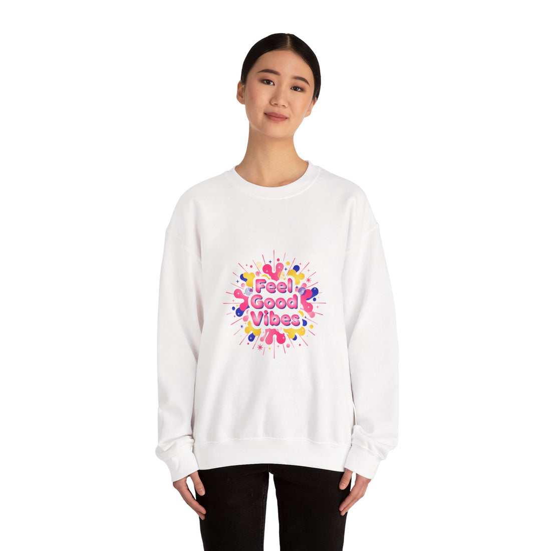 Feel Good Vibes Crewneck Sweatshirt | Dopamine Decor, Neon Gradient Squiggle Art