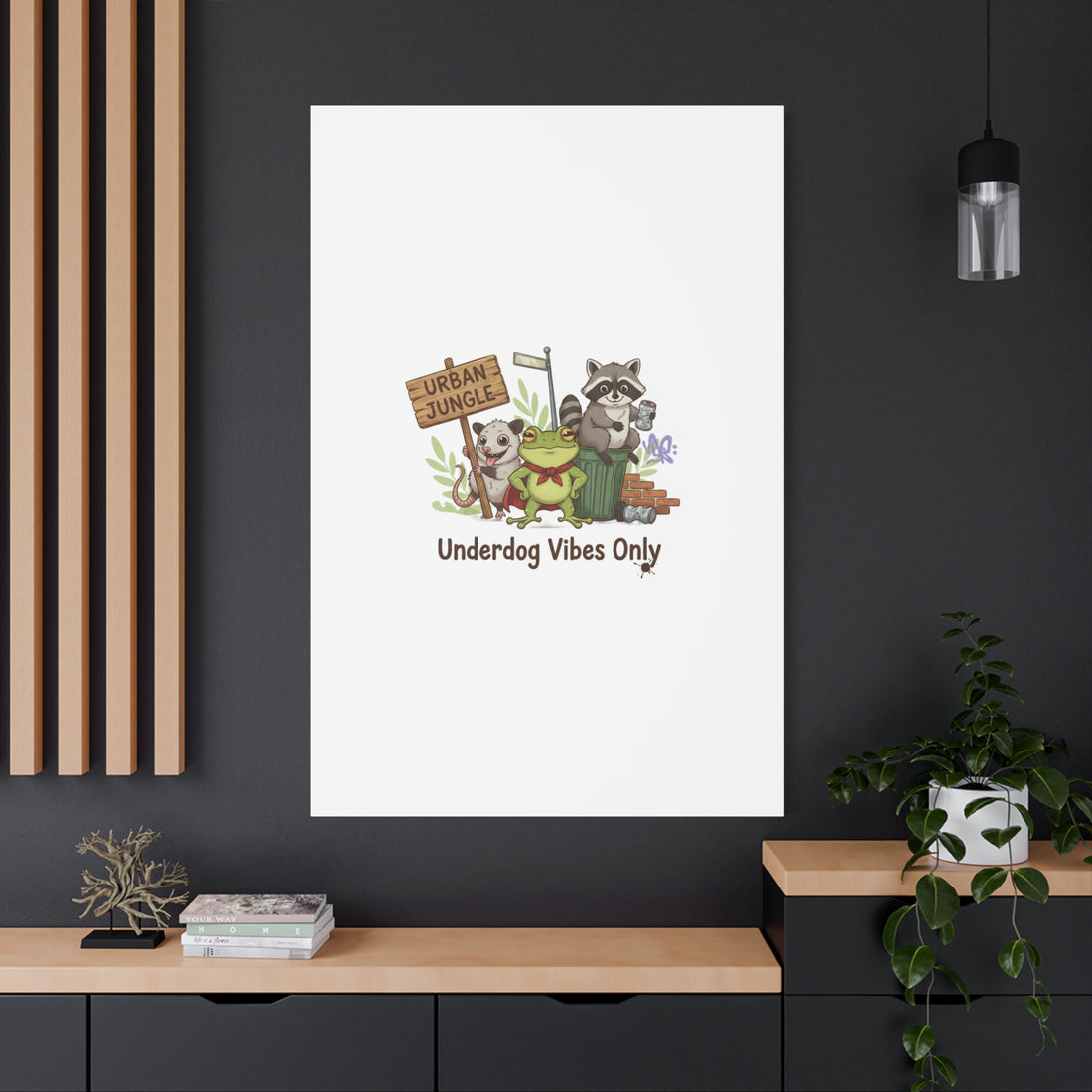 Underdog Vibes Only Canvas | Trash Panda Raccoon Frog Possum Art, goofy critter meme