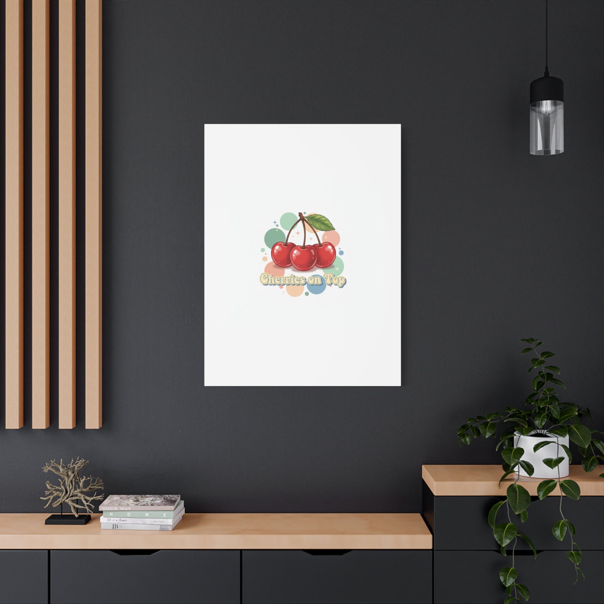 Cherries on Top Canvas | Retro Kawaii Fruit Wall Art