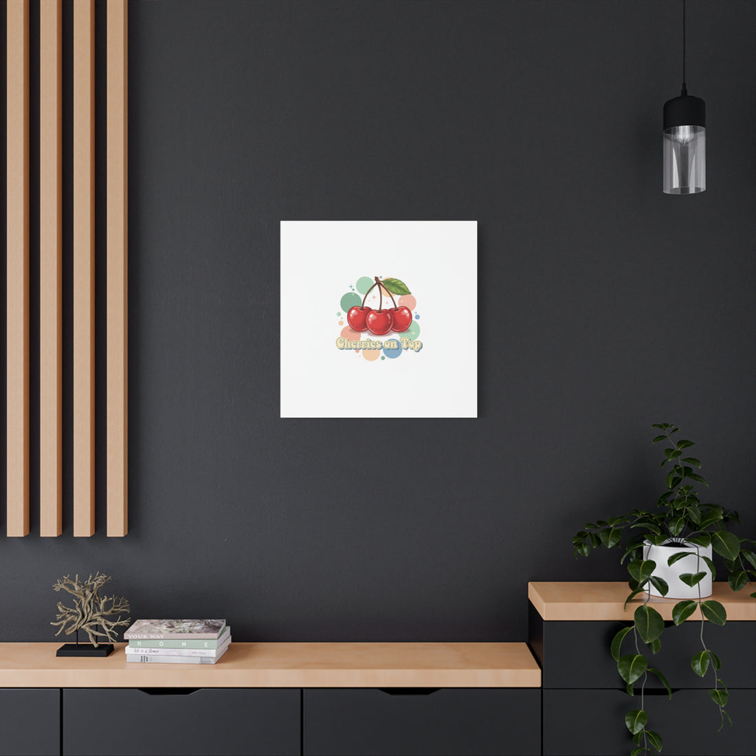 Cherries on Top Canvas | Retro Kawaii Fruit Wall Art