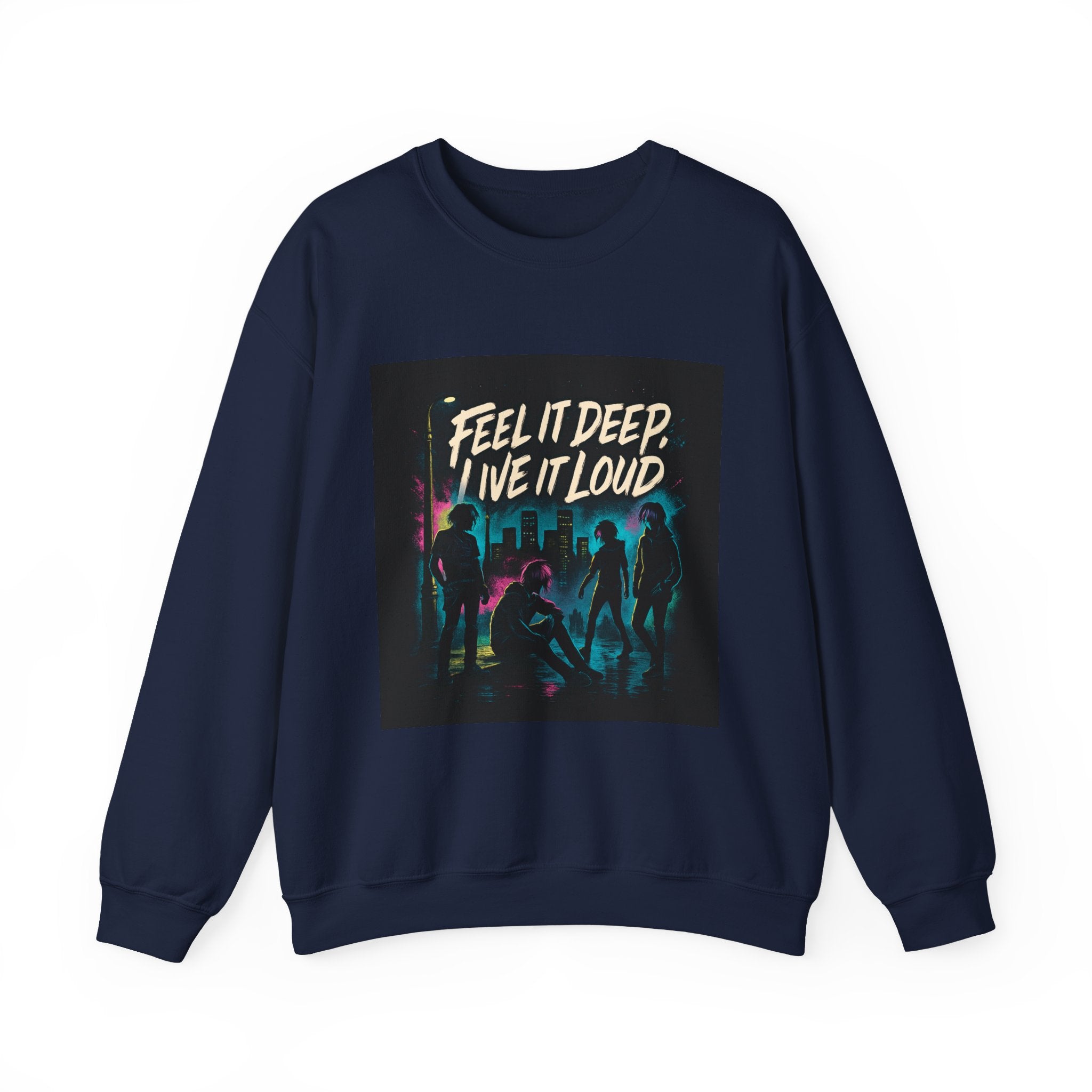 Crewneck Sweatshirt — "Feel It Deep, Live It Loud" Neon Concert Graphic