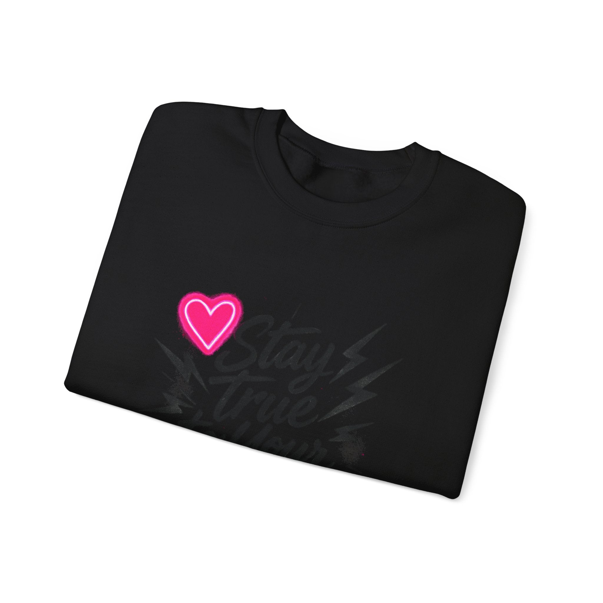Crewneck Sweatshirt — "Stay True to Your Gloom" Pink Heart Graphic
