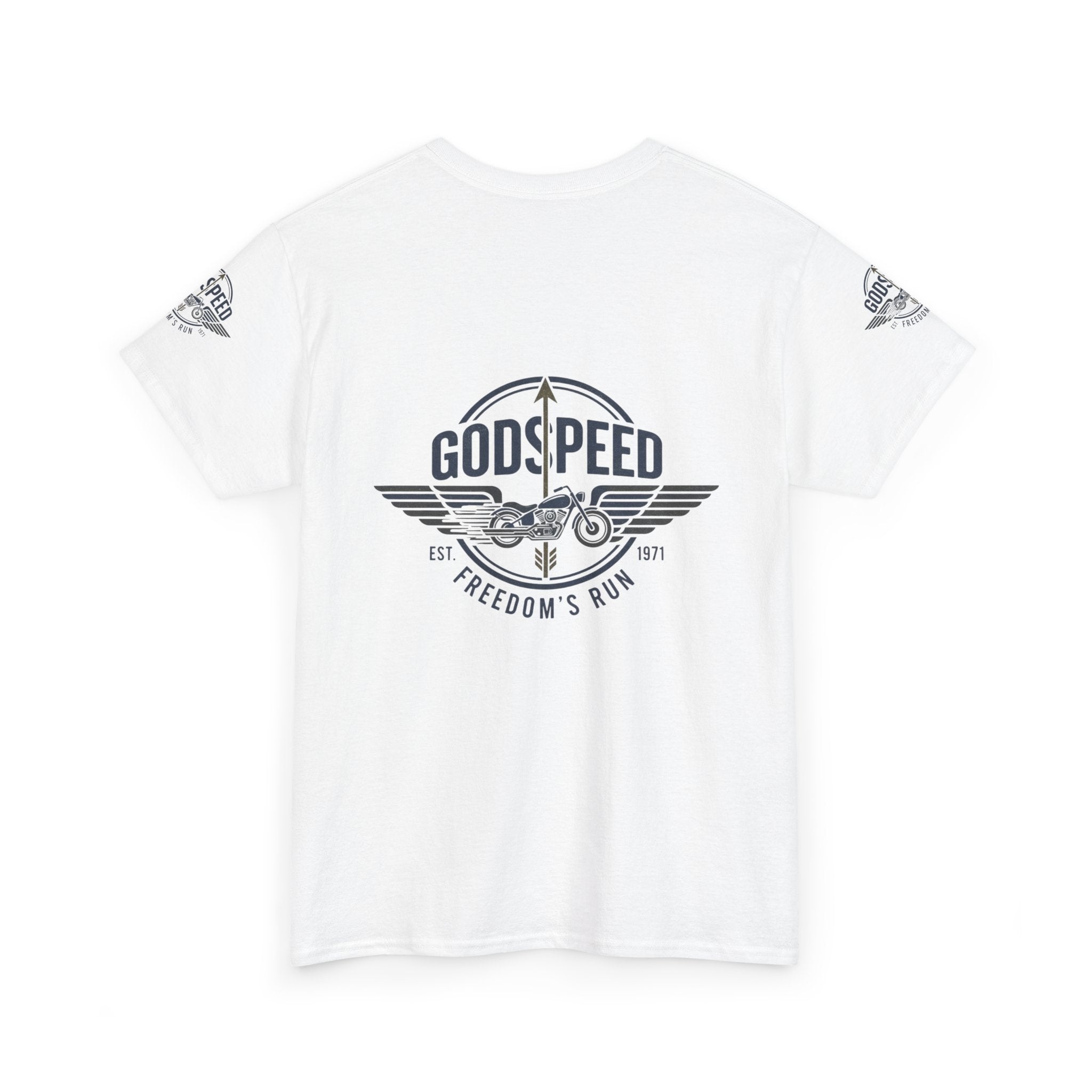 Godspeed Freedom Run Unisex Heavy Cotton Tee, Classic Graphic T-Shirt, Casual Wear, Gift for Runners, Vintage Style Apparel - Goat Corp