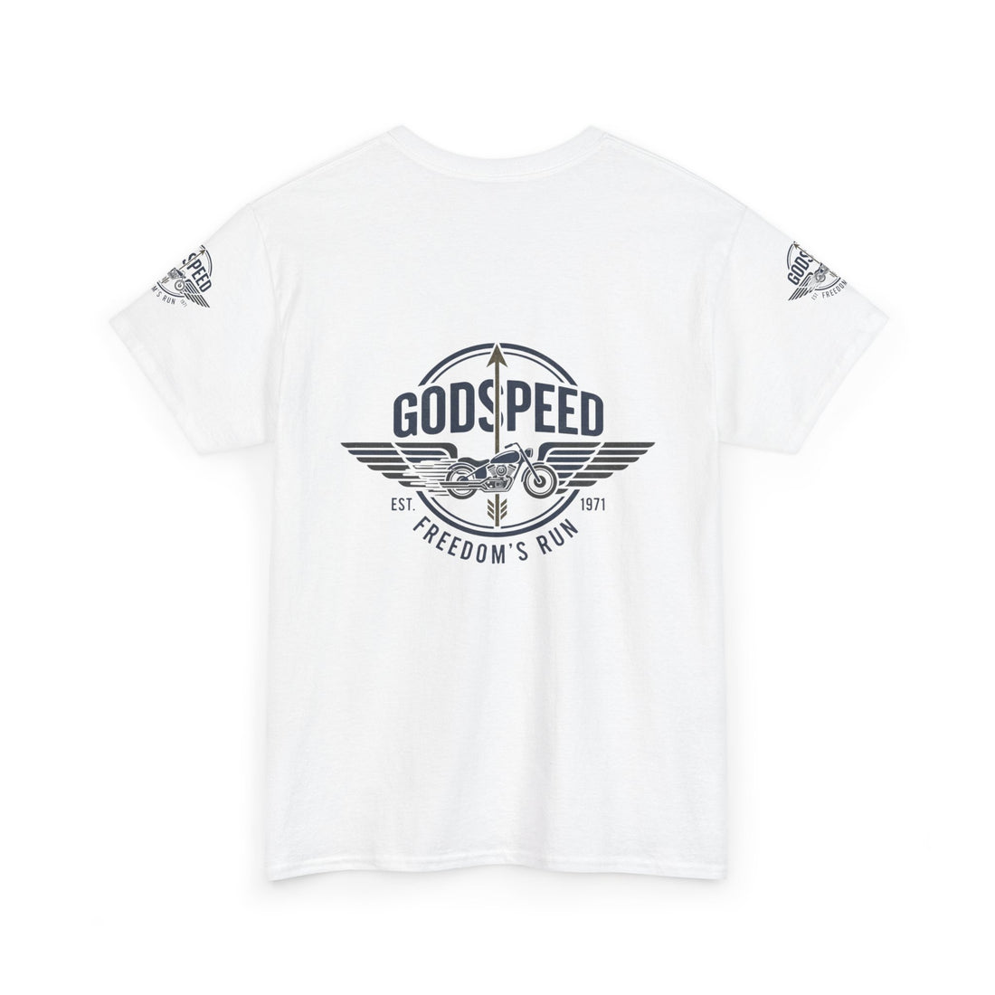 Godspeed Freedom Run Unisex Heavy Cotton Tee, Classic Graphic T-Shirt, Casual Wear, Gift for Runners, Vintage Style Apparel - Goat Corp
