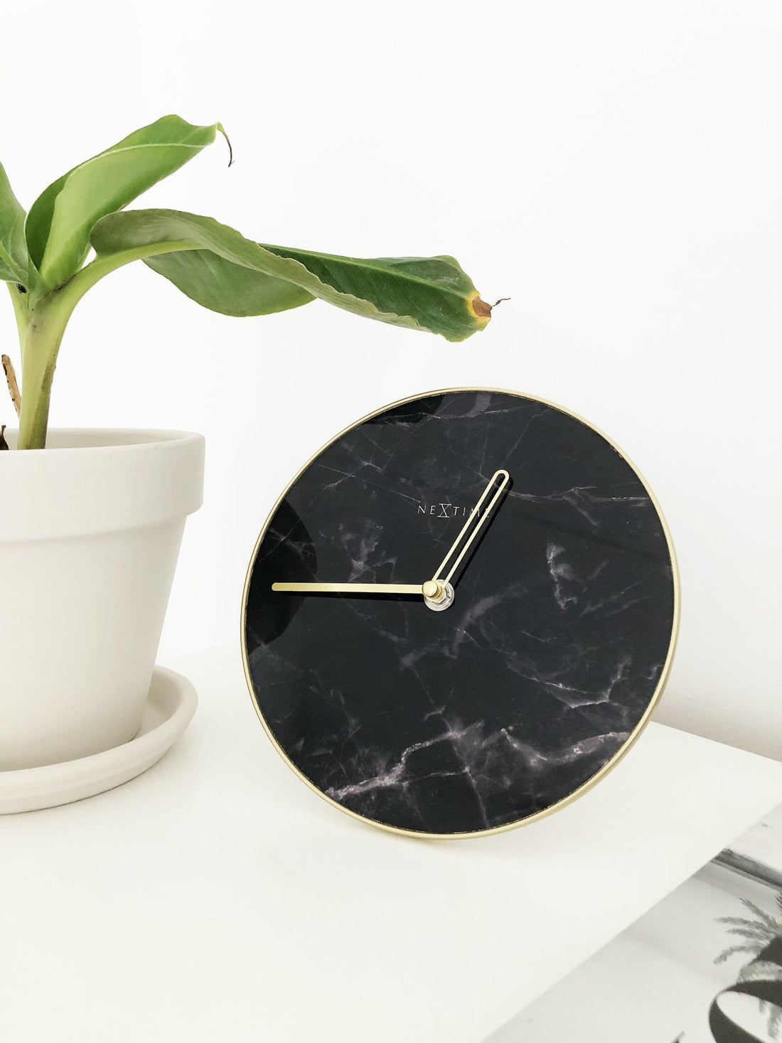 Table / Wall clock -  20 cm - Glass / Metal - 'Marble' - Goat Corp