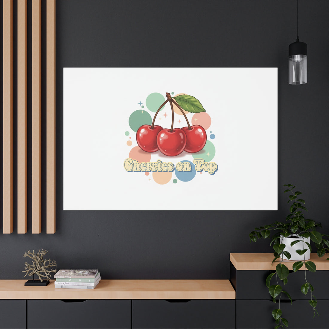 Cherries on Top Canvas | Retro Kawaii Fruit Wall Art