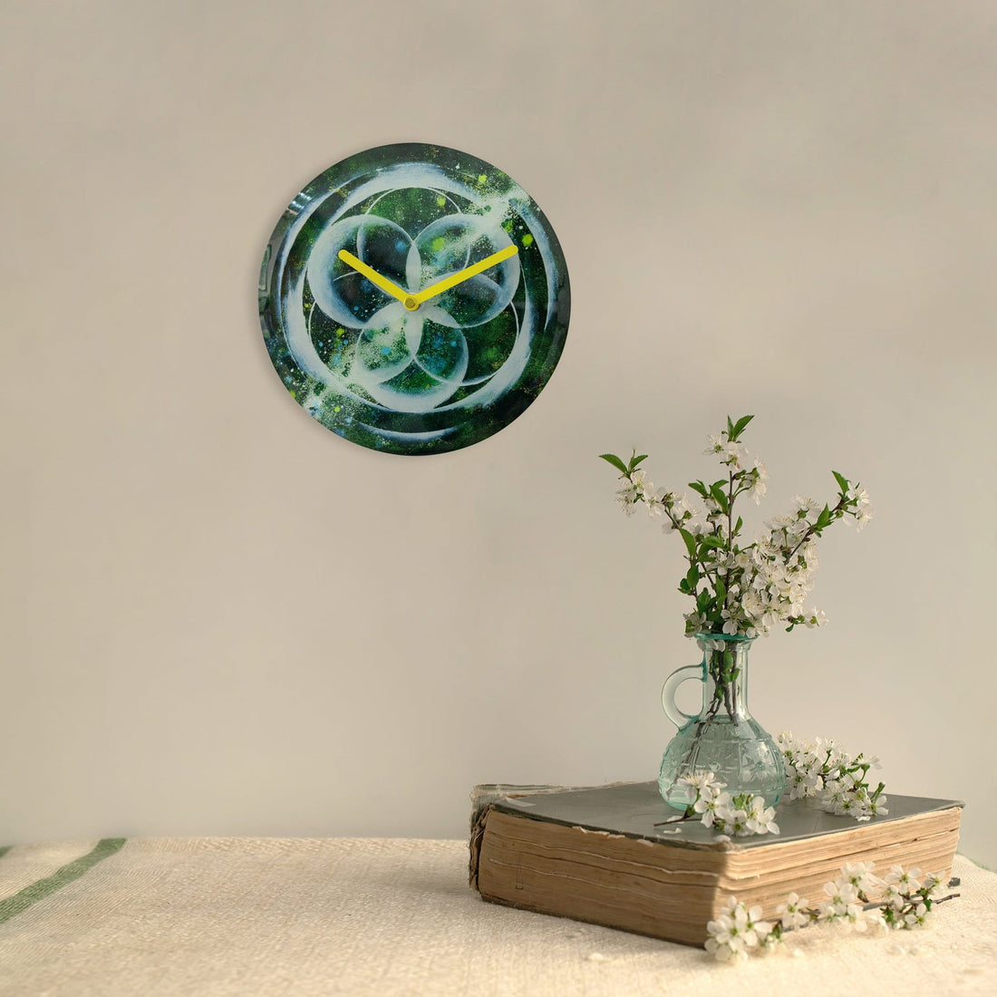 Table/Wall clock 20cm - Silent - Green -  Tempered Glass - "Cosmo Table" - Goat Corp
