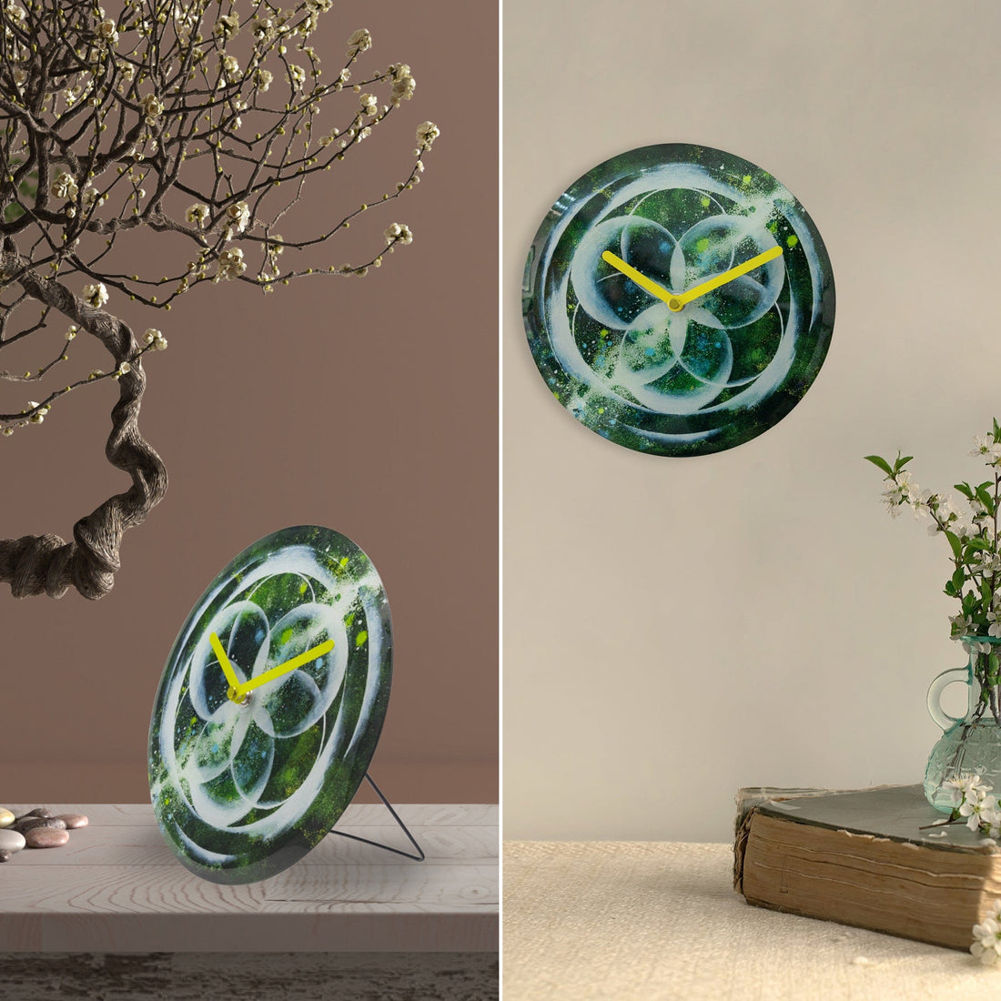 Table/Wall clock 20cm - Silent - Green -  Tempered Glass - "Cosmo Table" - Goat Corp