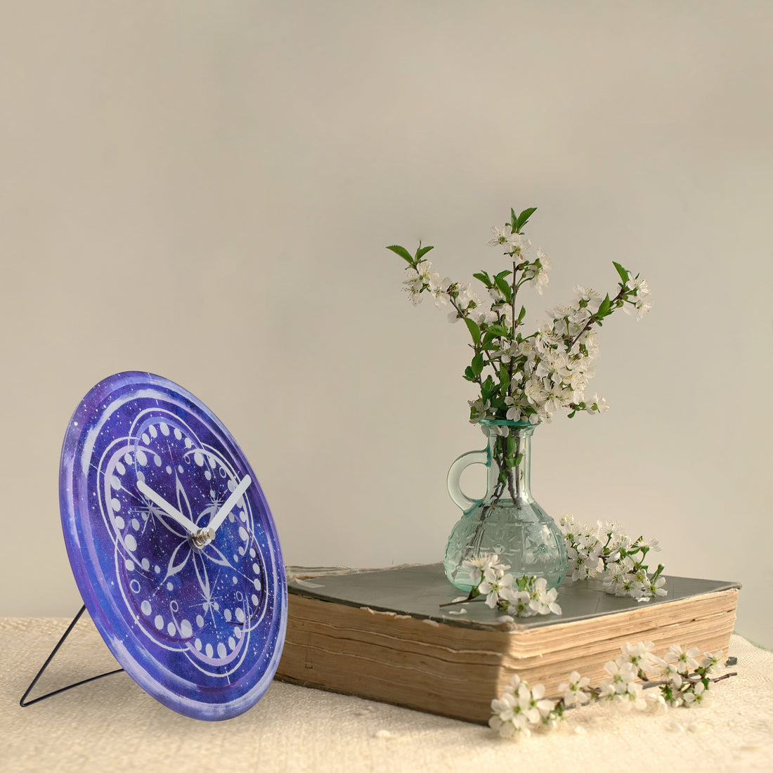 Table/Wall clock 20cm - Silent - Indigo -  Tempered Glass - "Cosmo Table" - Goat Corp