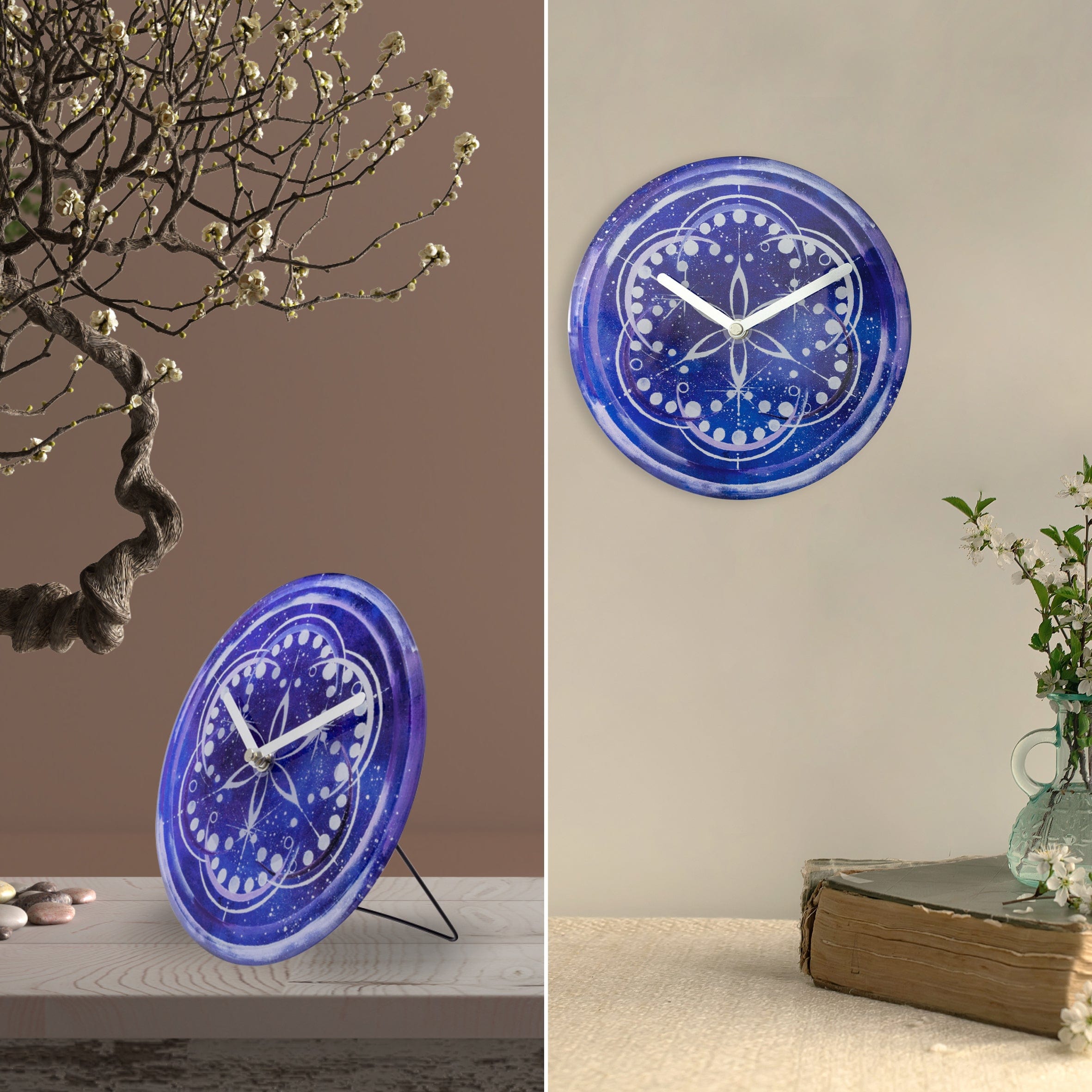 Table/Wall clock 20cm - Silent - Indigo -  Tempered Glass - "Cosmo Table" - Goat Corp