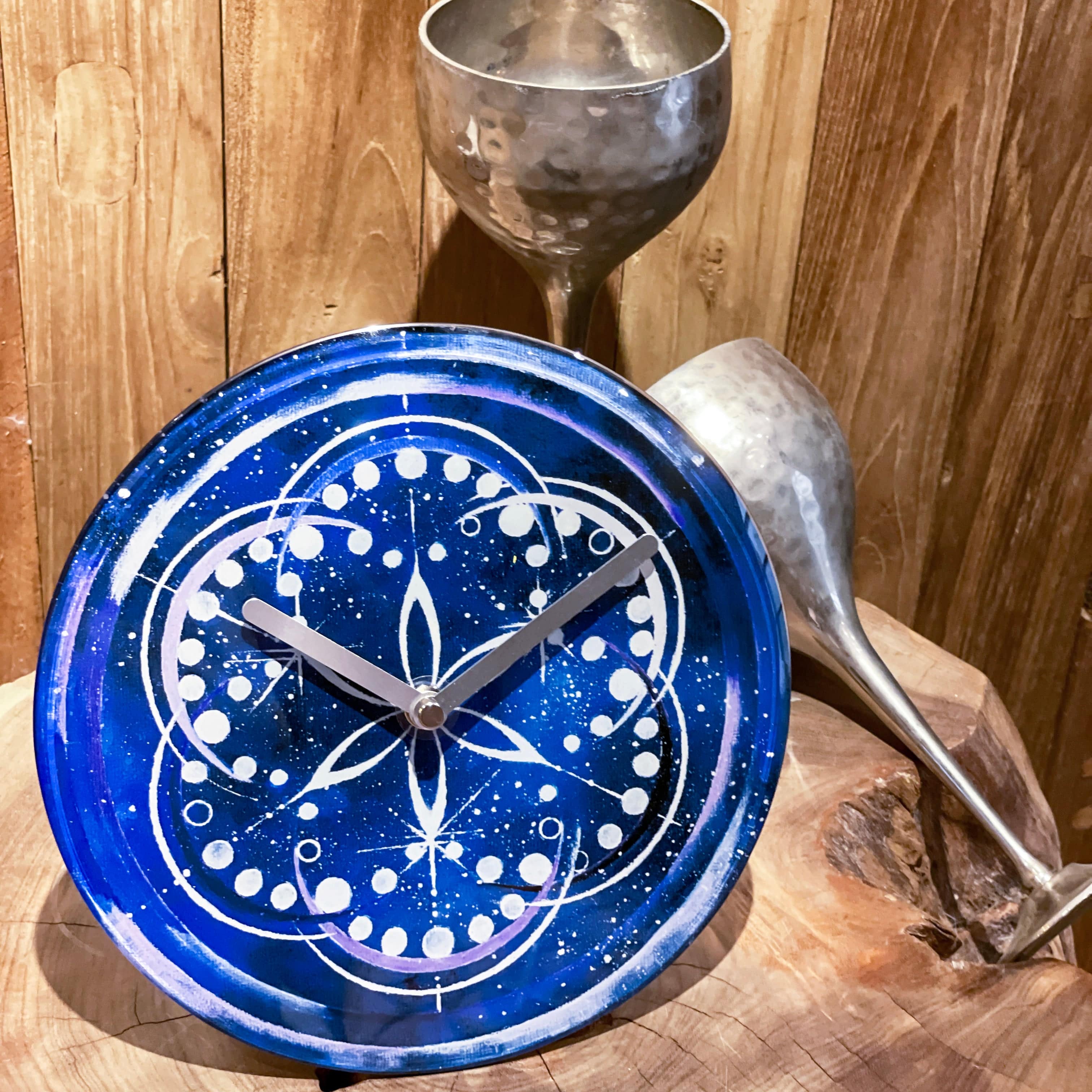 Table/Wall clock 20cm - Silent - Indigo -  Tempered Glass - "Cosmo Table" - Goat Corp