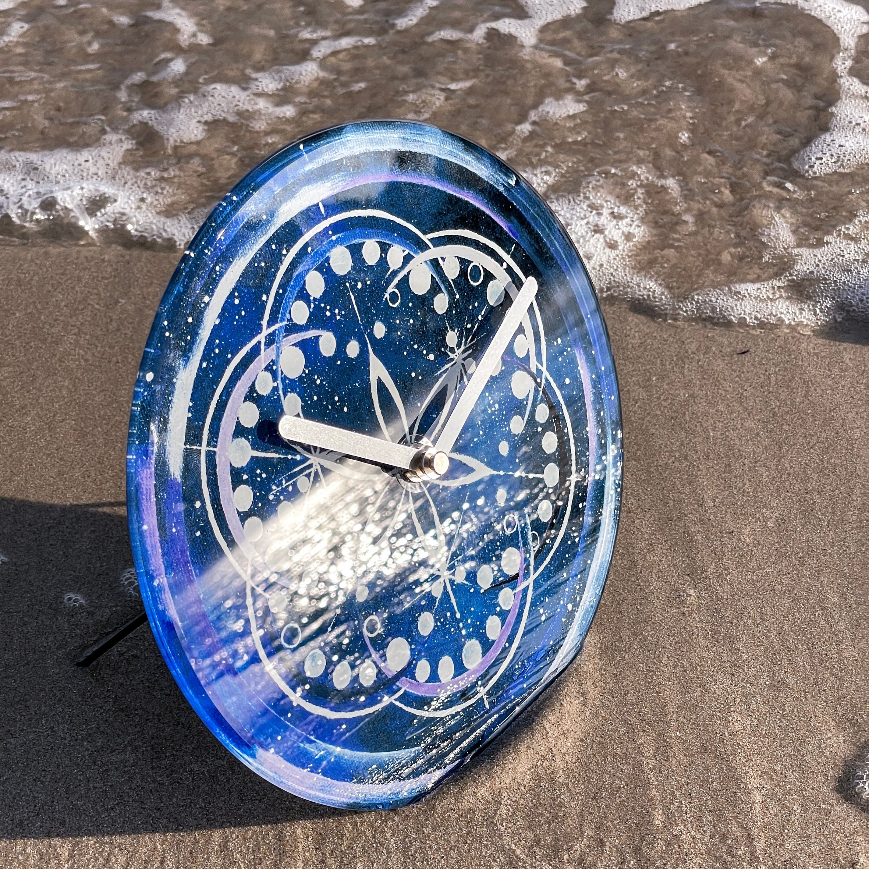 Table/Wall clock 20cm - Silent - Indigo -  Tempered Glass - "Cosmo Table" - Goat Corp