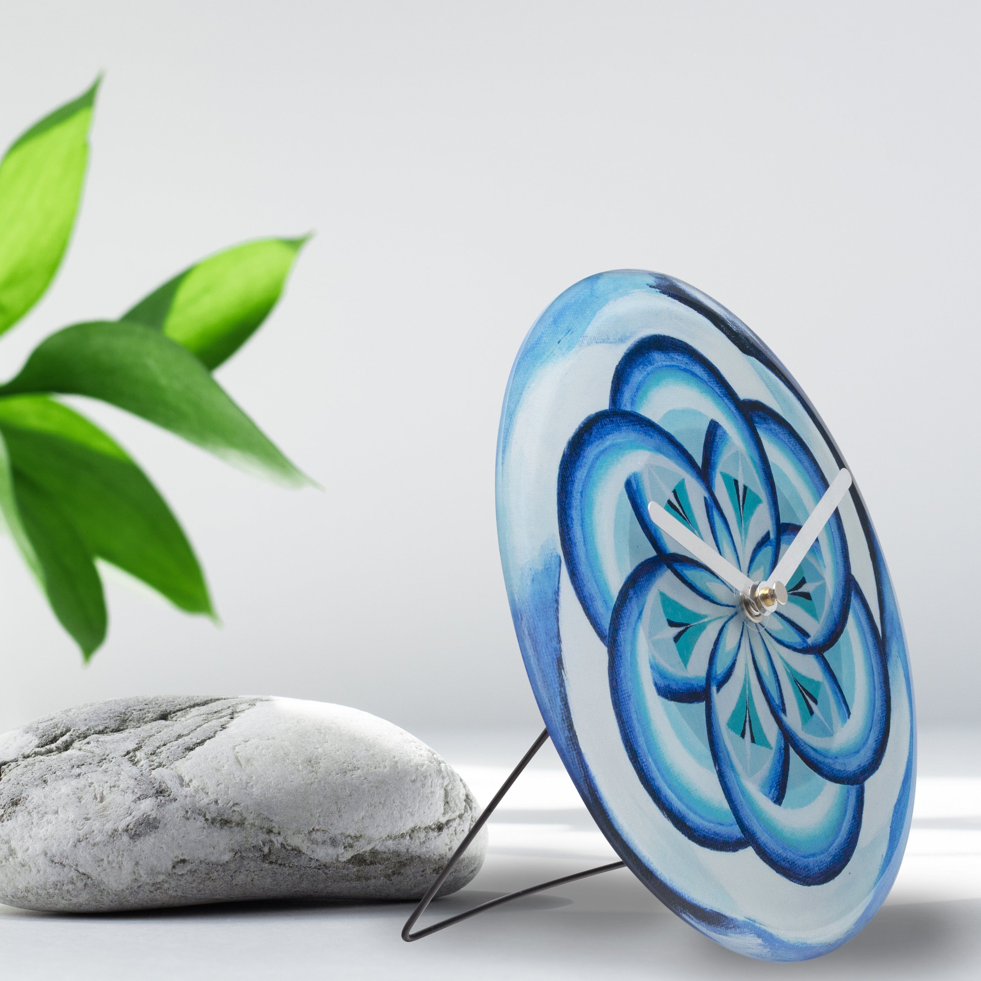 Table/Wall clock 20cm - Silent - Blue -  Tempered Glass - "Cosmo Table" - Goat Corp