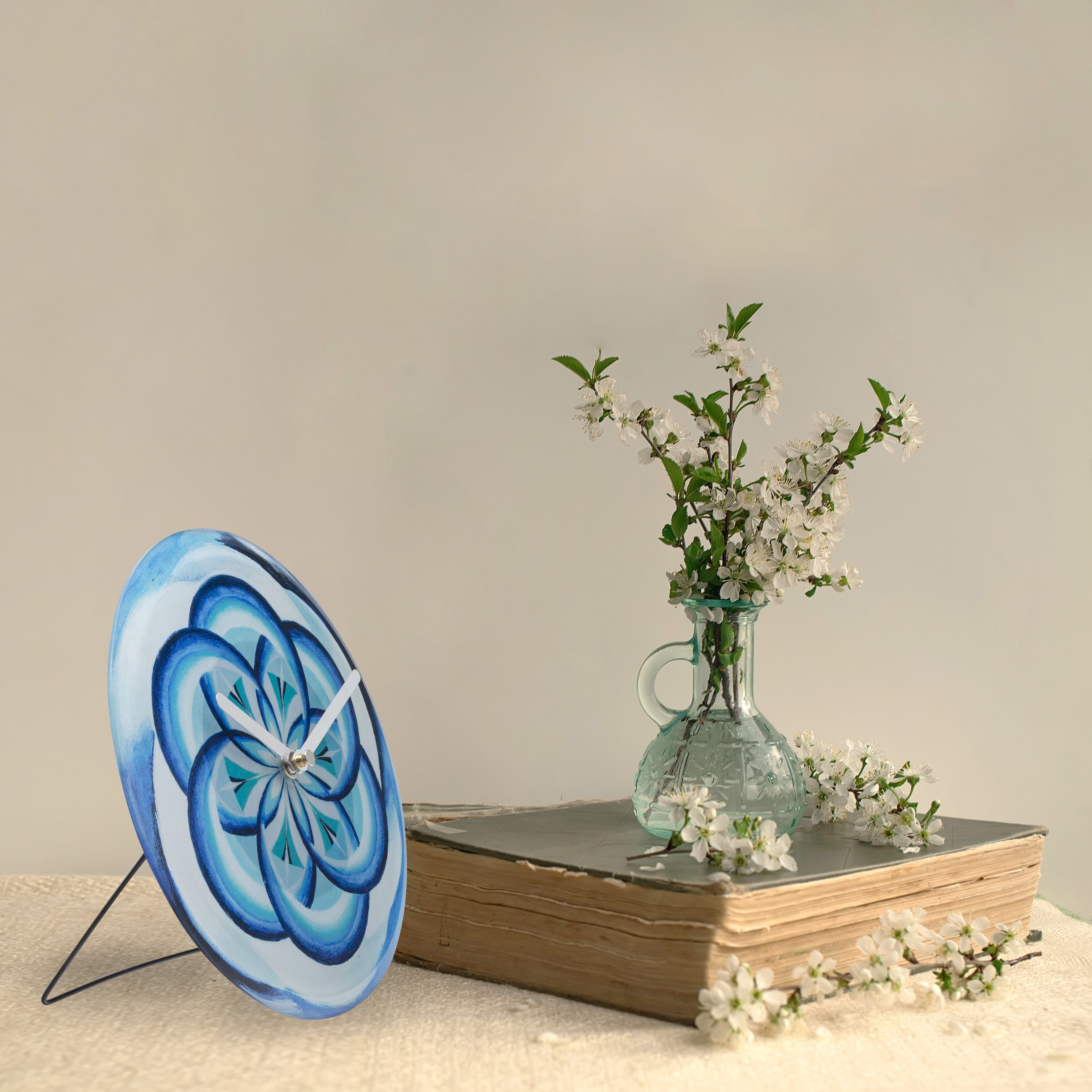 Table/Wall clock 20cm - Silent - Blue -  Tempered Glass - "Cosmo Table" - Goat Corp