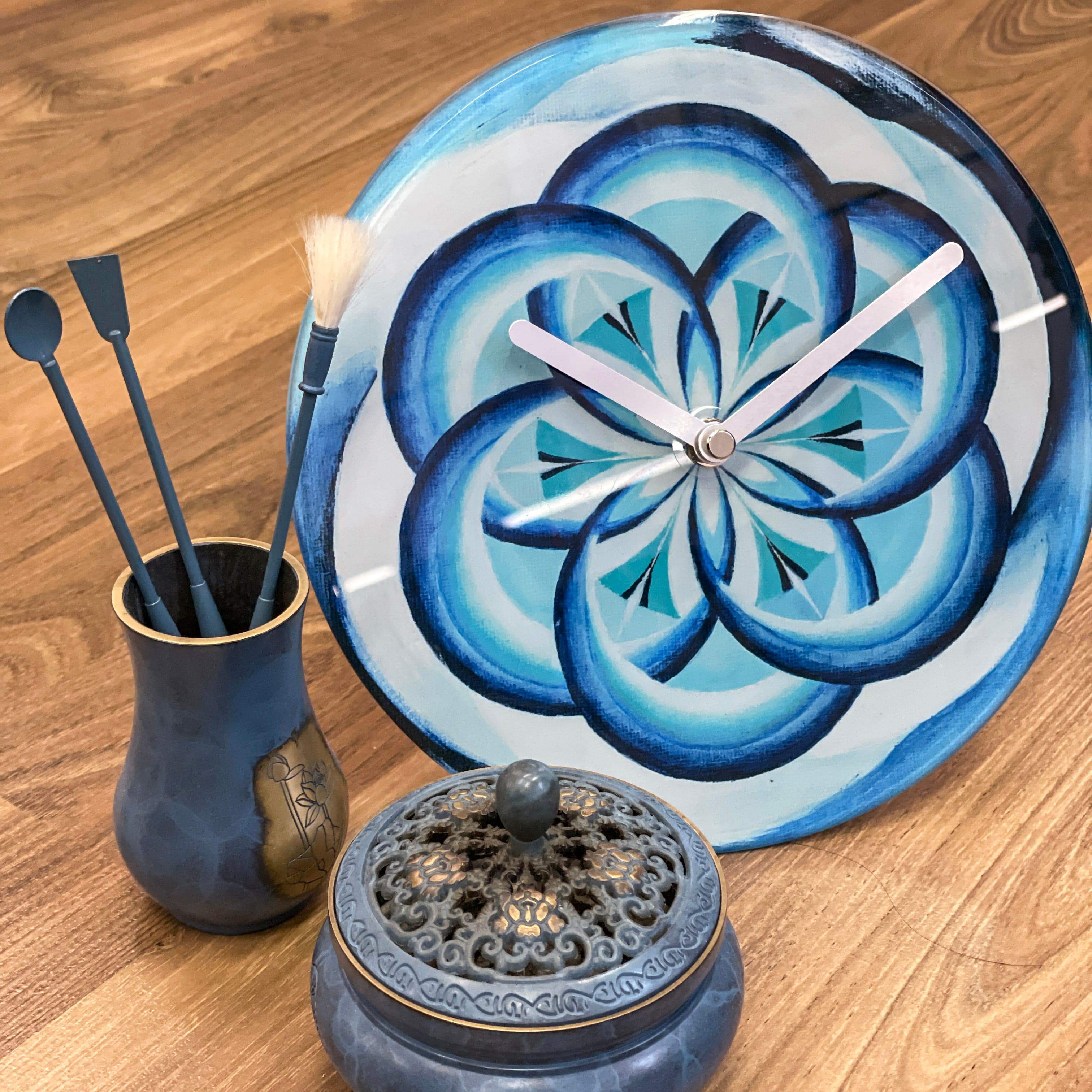 Table/Wall clock 20cm - Silent - Blue -  Tempered Glass - "Cosmo Table" - Goat Corp