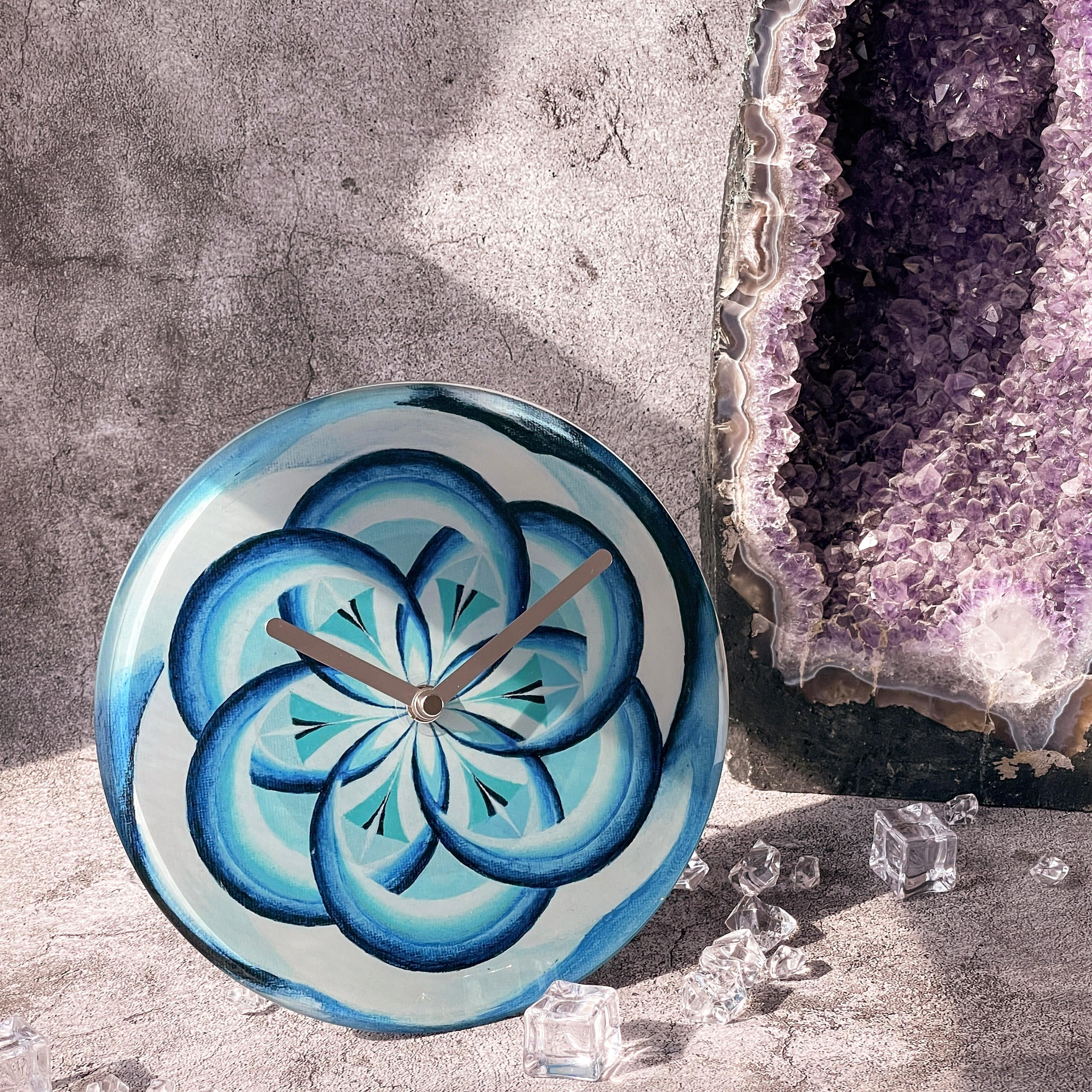 Table/Wall clock 20cm - Silent - Blue -  Tempered Glass - "Cosmo Table" - Goat Corp