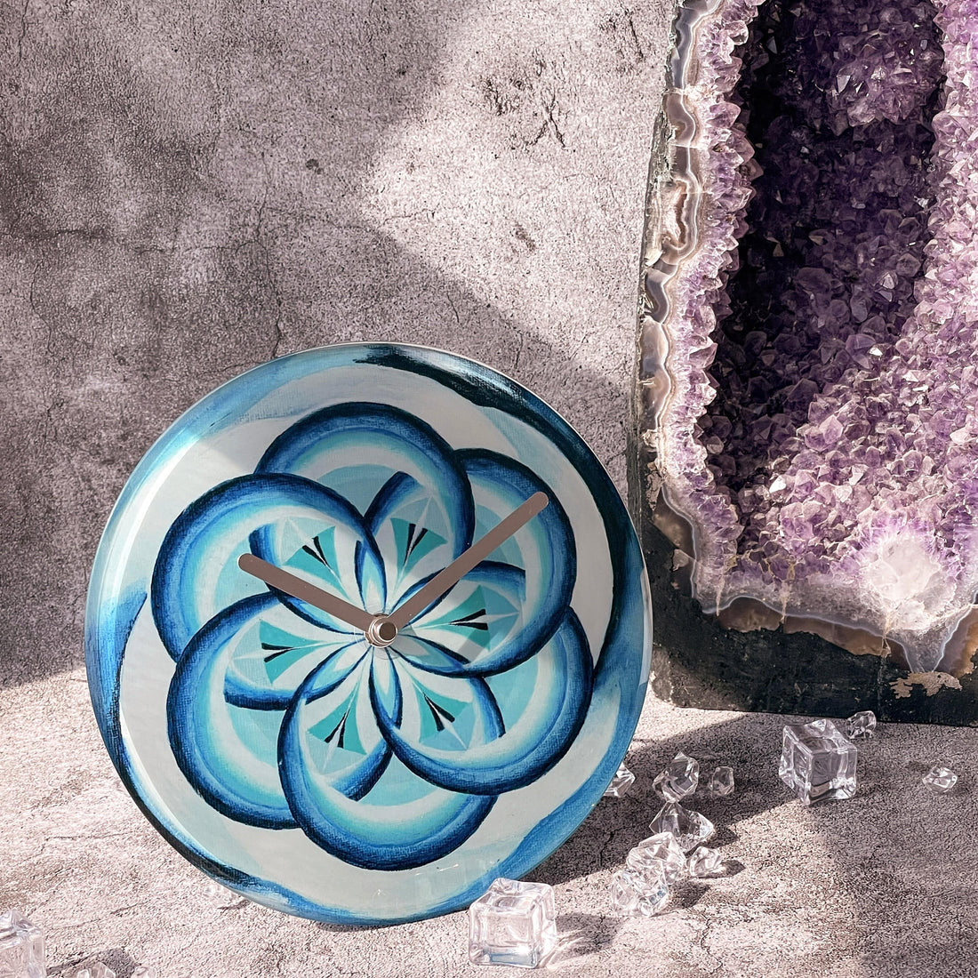 Table/Wall clock 20cm - Silent - Blue -  Tempered Glass - "Cosmo Table" - Goat Corp