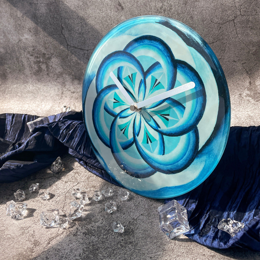 Table/Wall clock 20cm - Silent - Blue -  Tempered Glass - "Cosmo Table" - Goat Corp