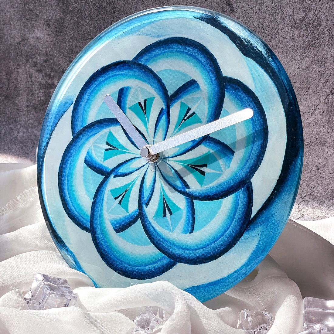 Table/Wall clock 20cm - Silent - Blue -  Tempered Glass - "Cosmo Table" - Goat Corp