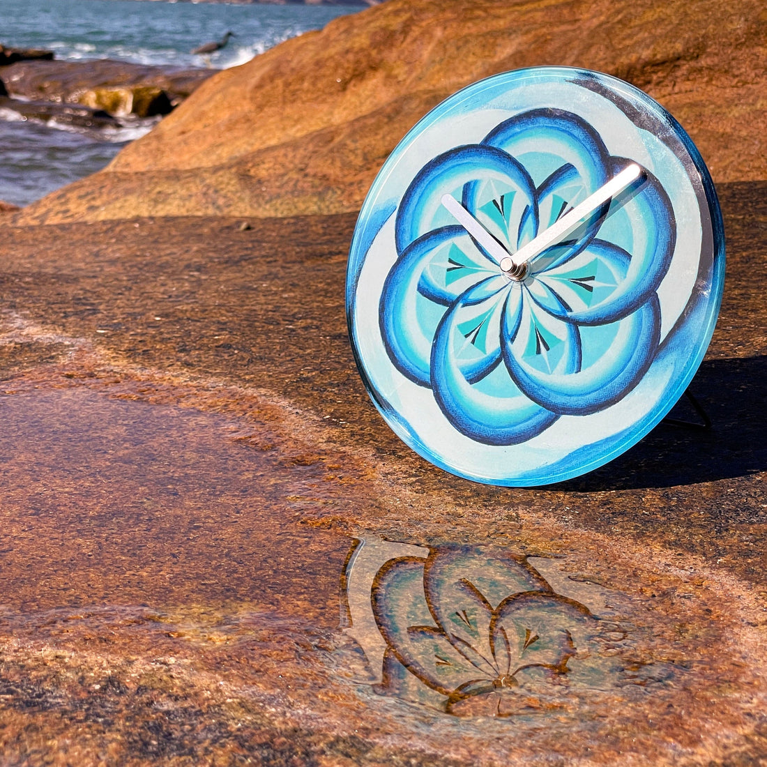 Table/Wall clock 20cm - Silent - Blue -  Tempered Glass - "Cosmo Table" - Goat Corp