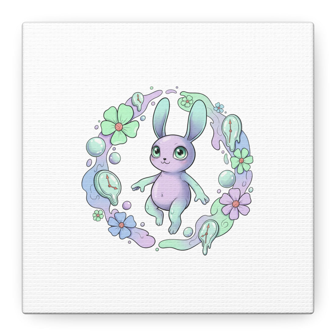 Micro-Surreal Bunny Wreath Canvas | Weirdcore Micro-Surrealism Art