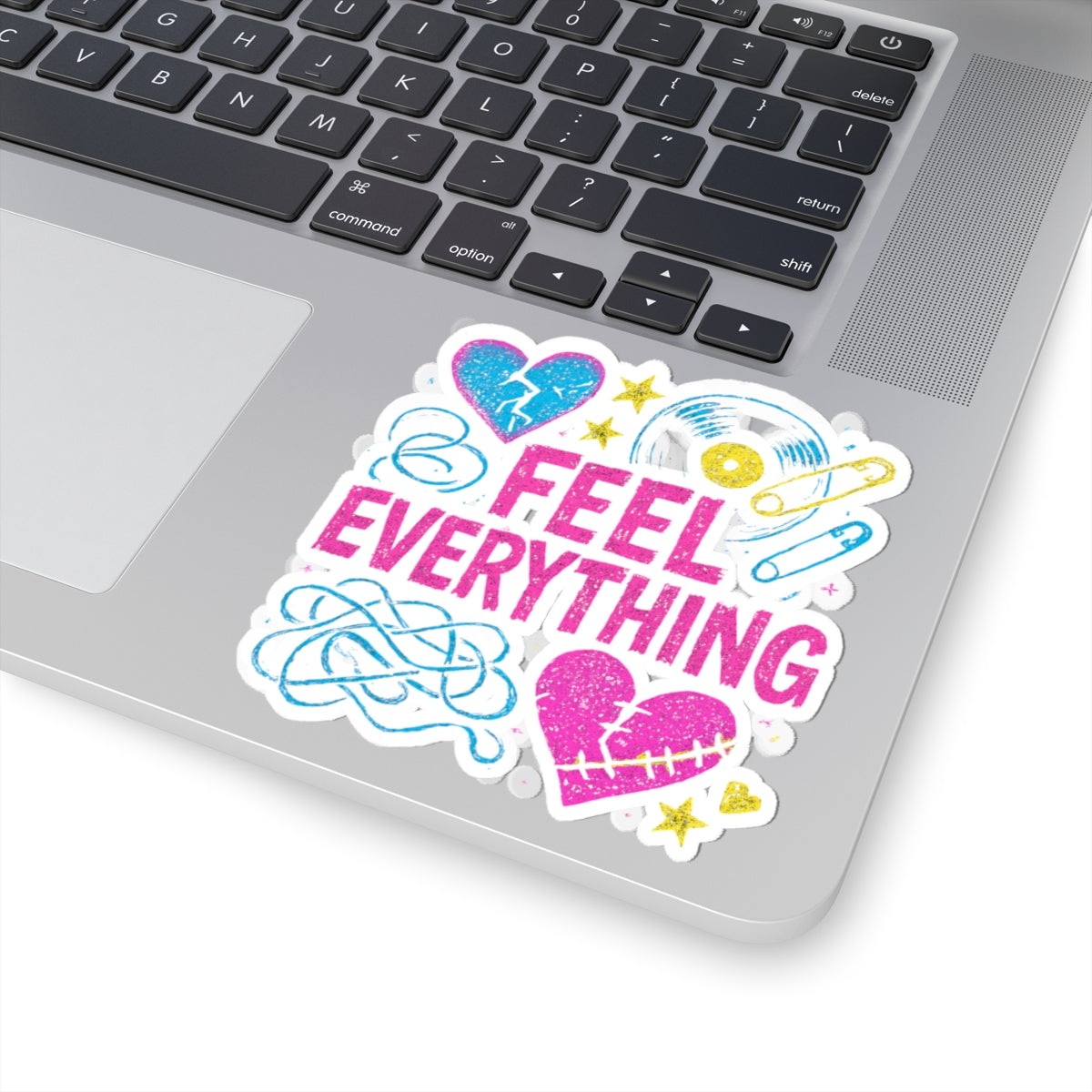 Feel Everything Kiss-Cut Sticker — Emotional Heart & Retro Icons Vinyl Decal