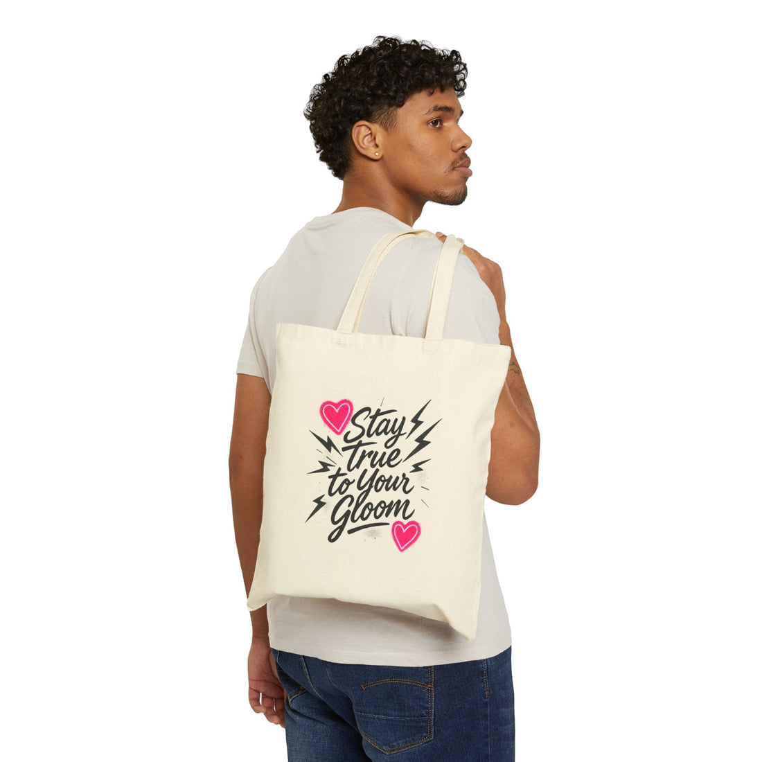 Canvas Tote Bag — "Stay True to Your Gloom" Heart & Lightning Eco Shopper