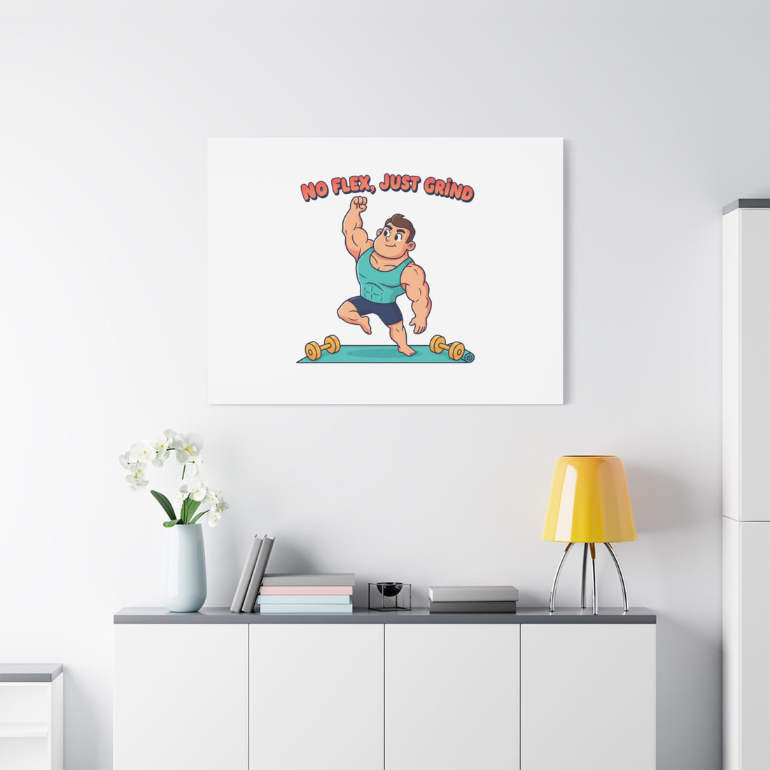No Flex Just Grind canvas, Gymtimidation humor wall art | start small fitness décor
