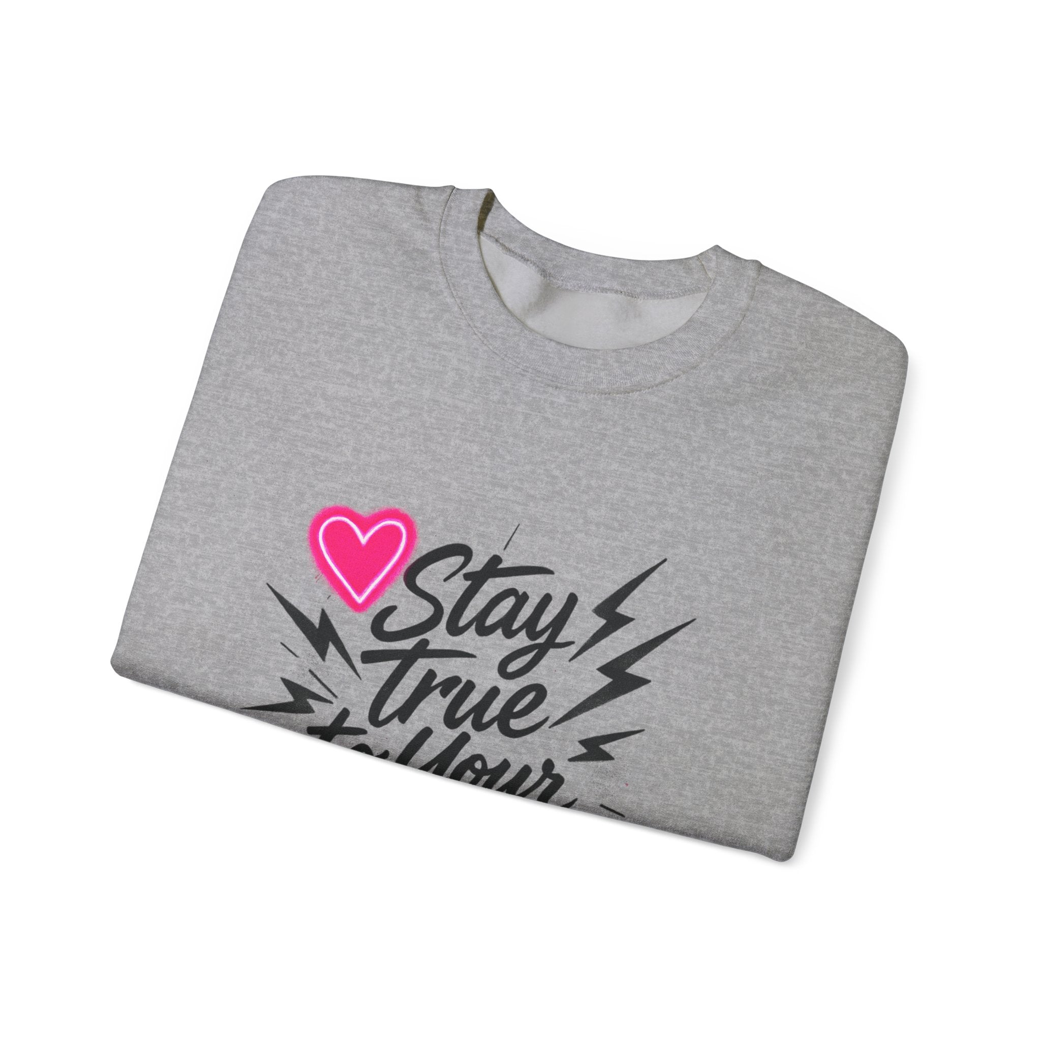 Crewneck Sweatshirt — "Stay True to Your Gloom" Pink Heart Graphic