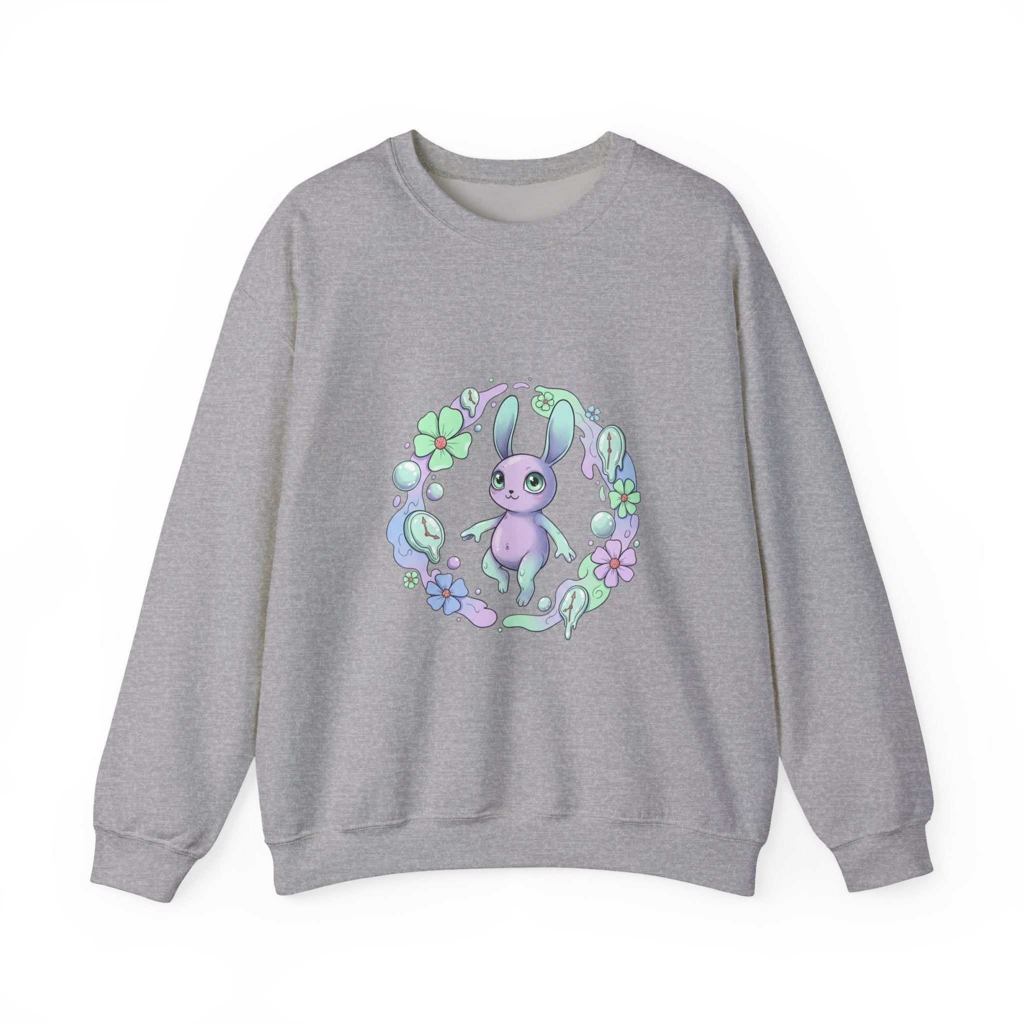 Cute Micro-Surreal Bunny Wreath Sweatshirt | weirdcore surreal art