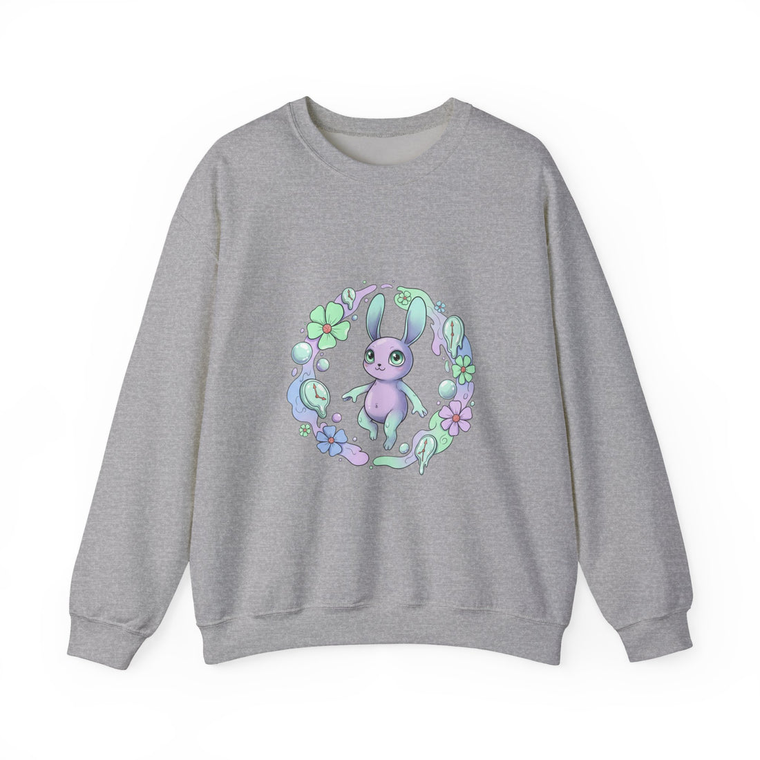 Cute Micro-Surreal Bunny Wreath Sweatshirt | weirdcore surreal art