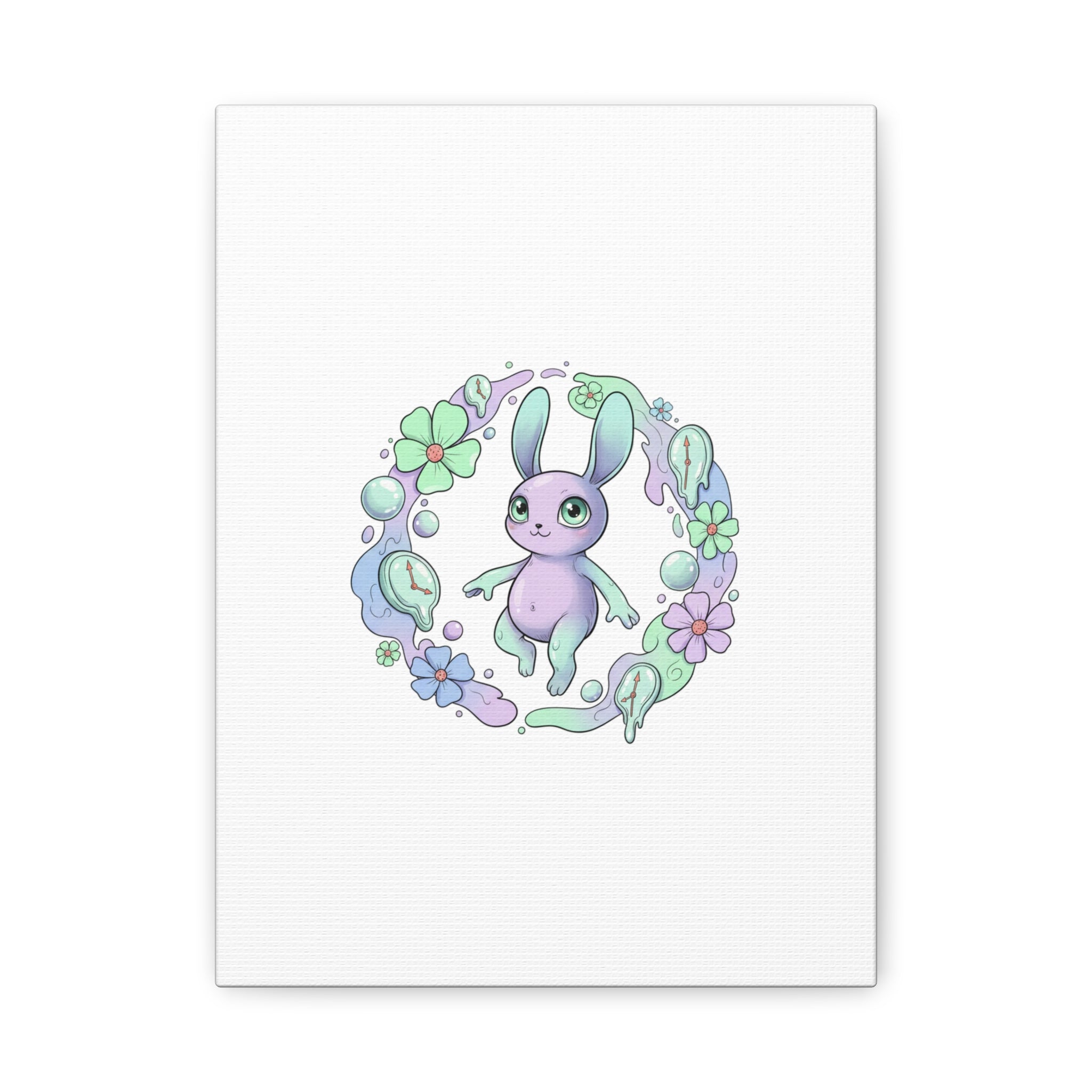 Micro-Surreal Bunny Wreath Canvas | Weirdcore Micro-Surrealism Art