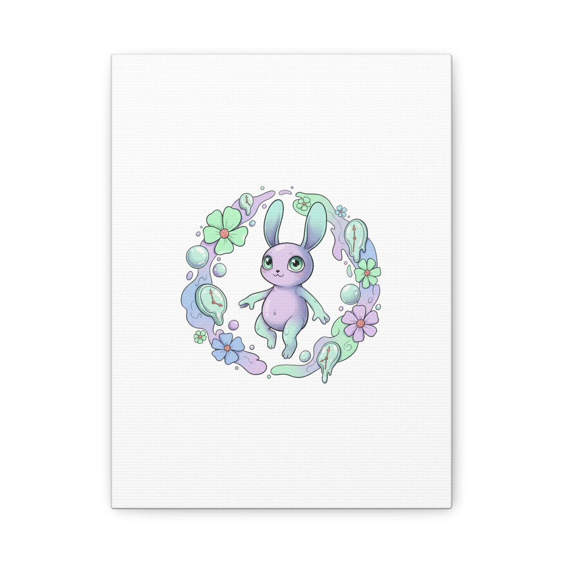 Micro-Surreal Bunny Wreath Canvas | Weirdcore Micro-Surrealism Art