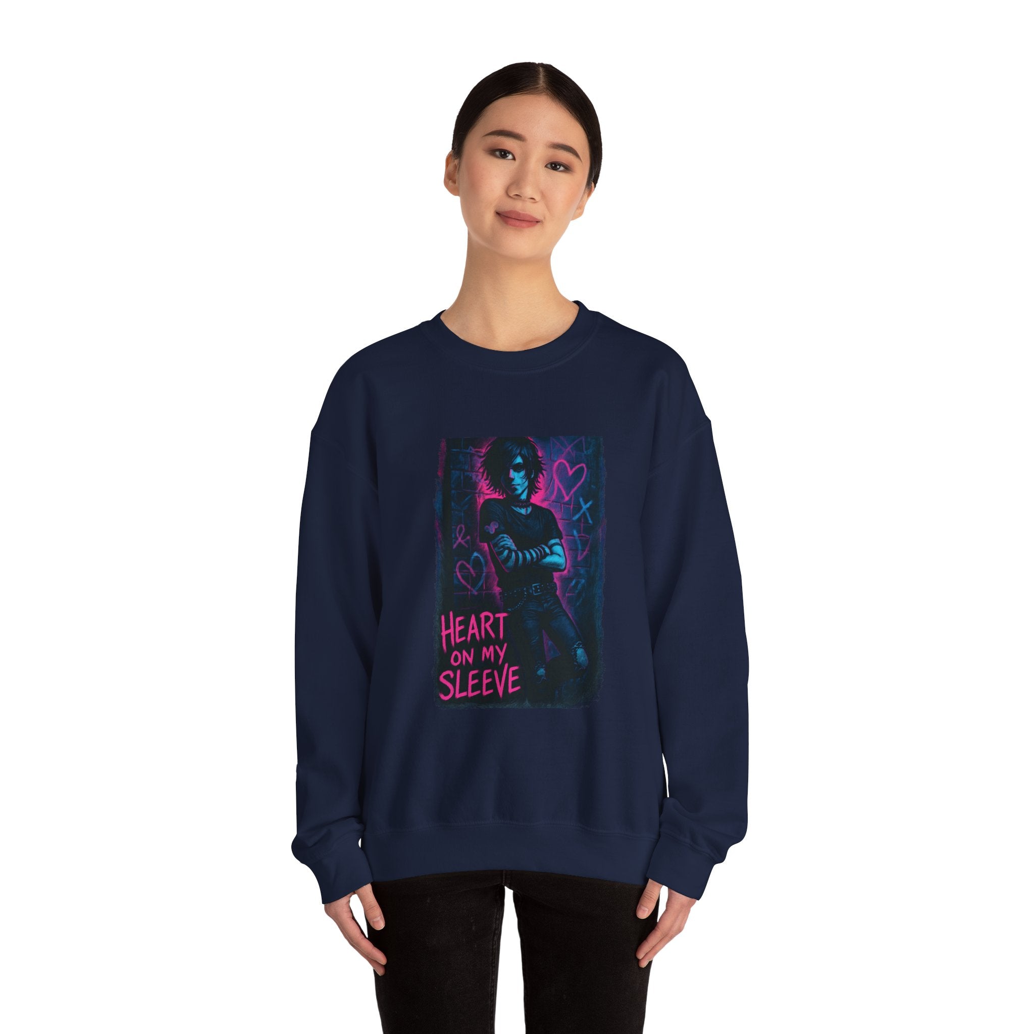 Sweatshirt — Neon 'Heart on My Sleeve' Goth Graphic Crewneck