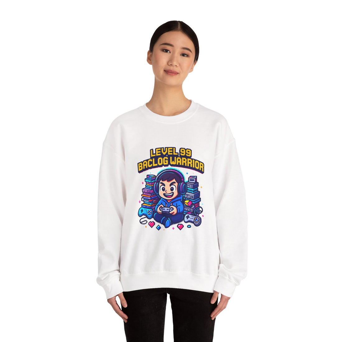 Level 99 Backlog Warrior Crewneck Sweatshirt – Gamer Retro Console Graphic