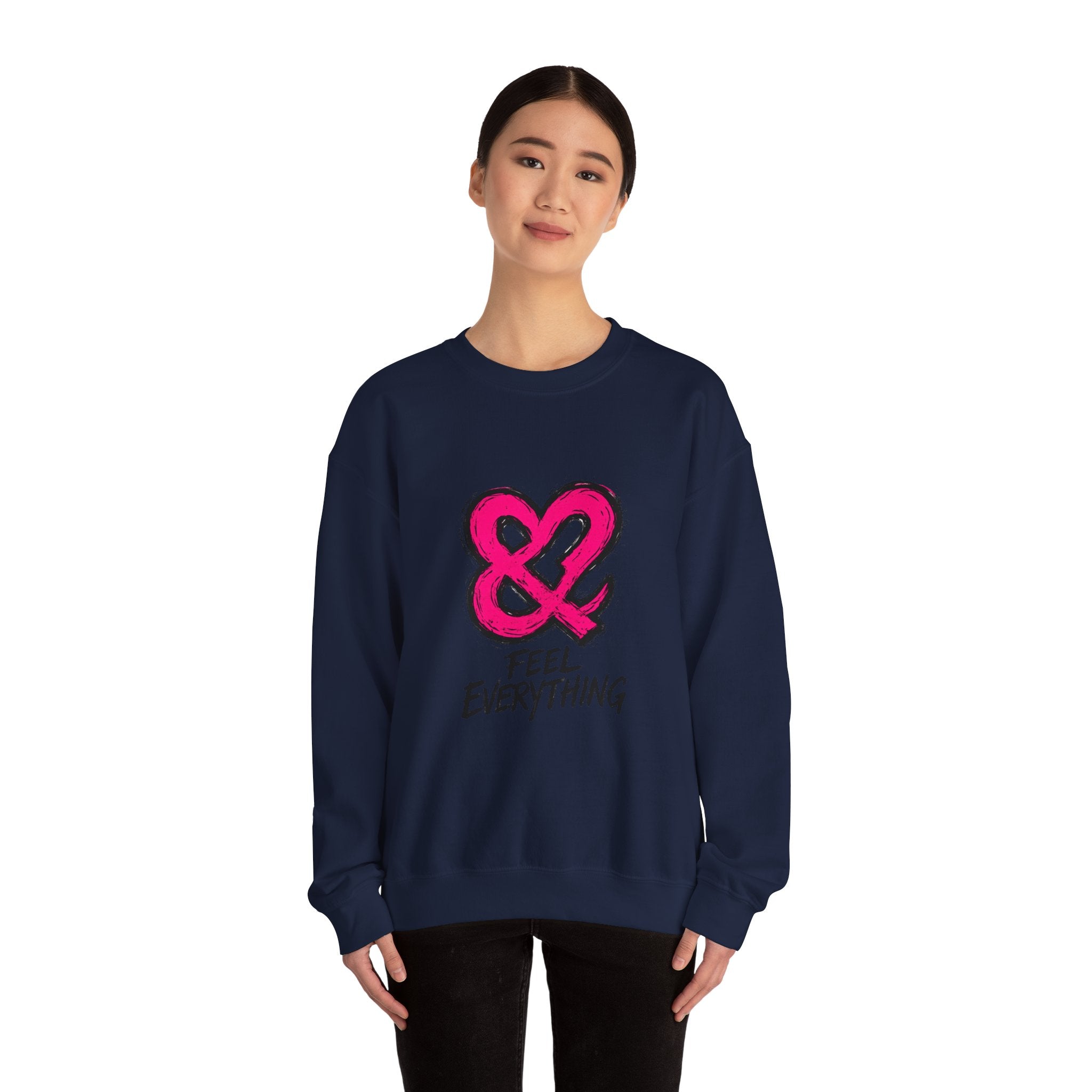Crewneck Sweatshirt - Pink Ampersand "Feel Everything" Graphic