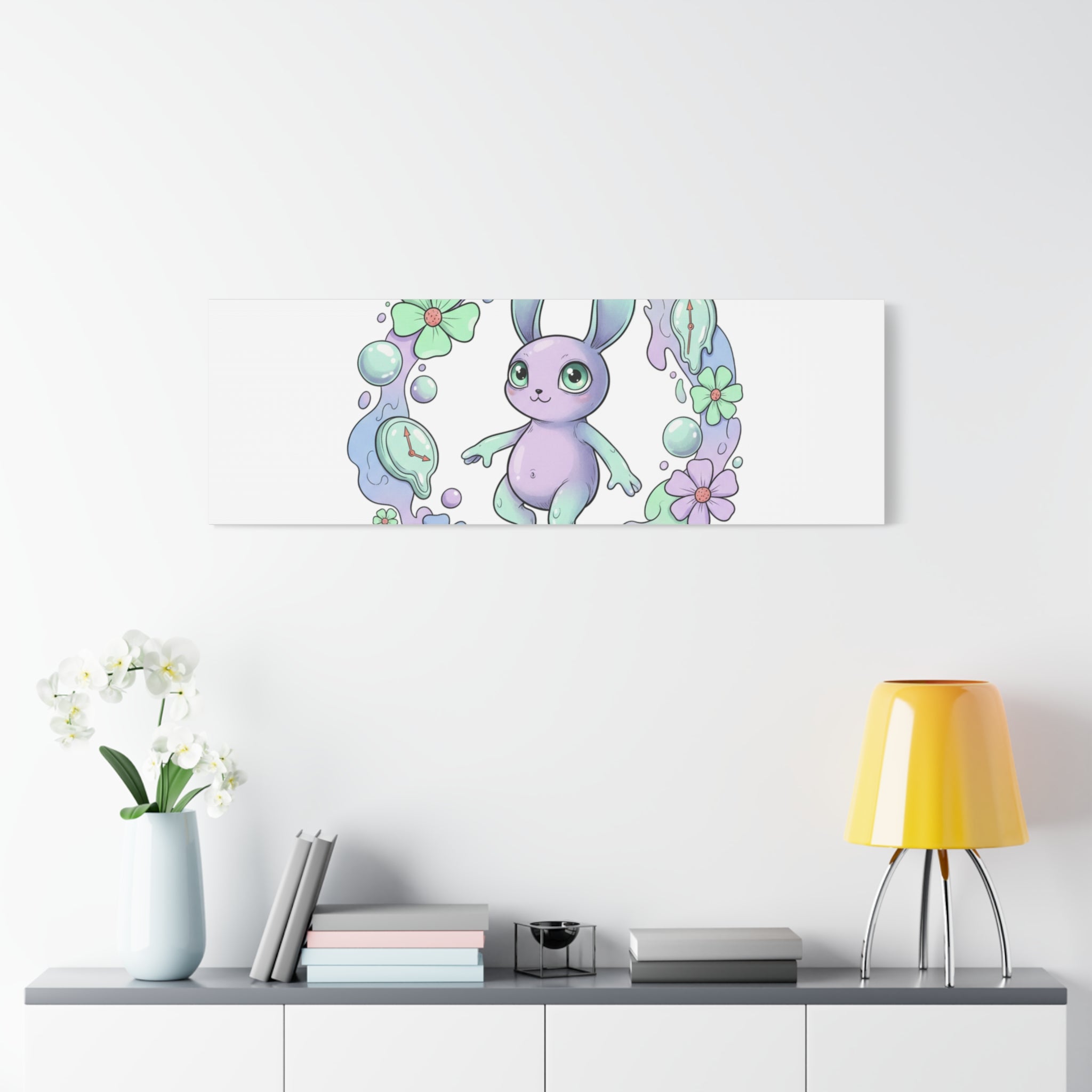 Micro-Surreal Bunny Wreath Canvas | Weirdcore Micro-Surrealism Art