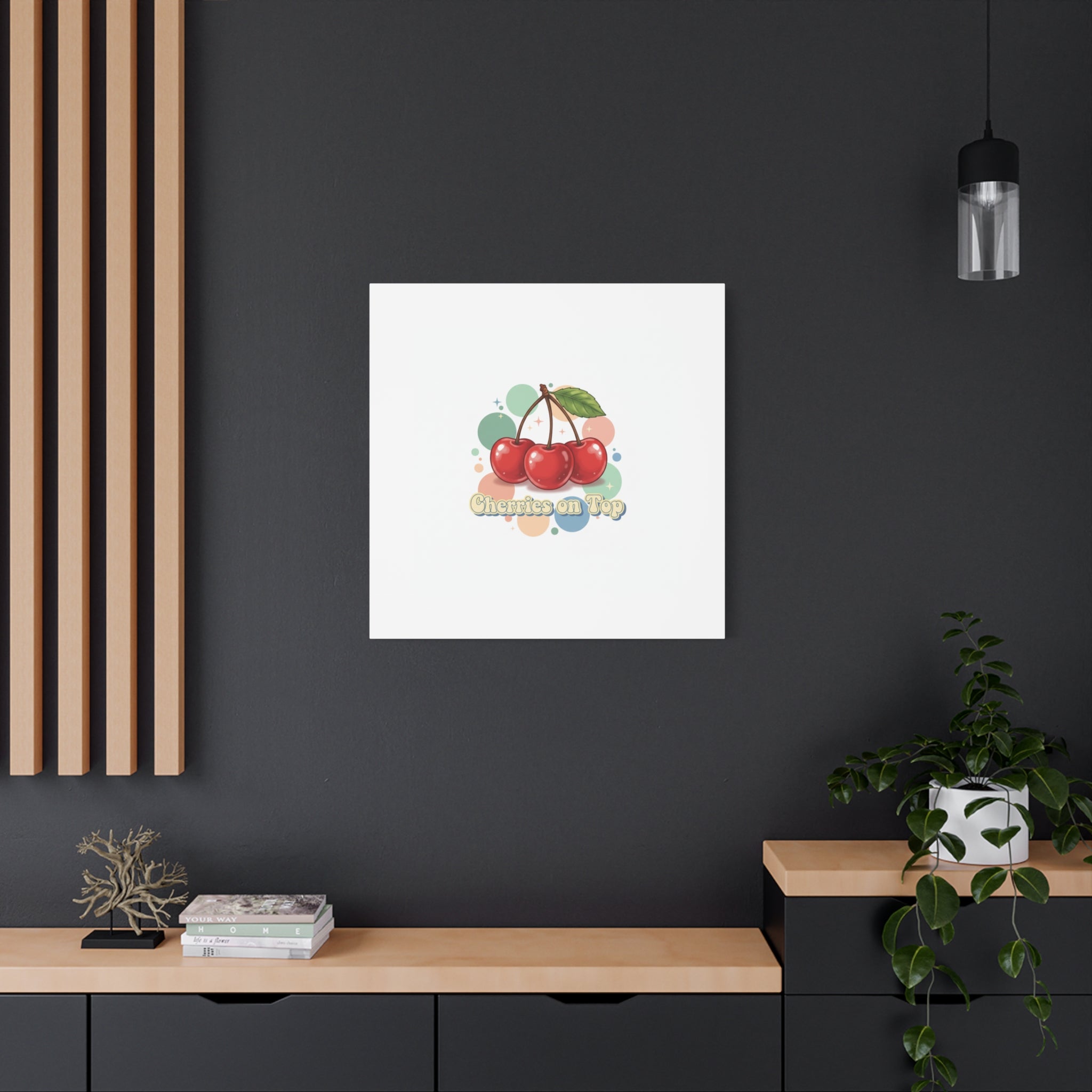 Cherries on Top Canvas | Retro Kawaii Fruit Wall Art